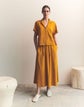 Paperfine Suede Short Sleeve Zip Front Blouse