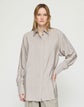 Plus-Size Fine Stripe Silk Collared Oversized Shirt