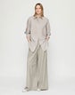 Plus-Size Fine Stripe Silk Collared Oversized Shirt
