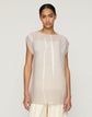 Charcoal Print Plissé Sheer Cap Sleeve Blouse