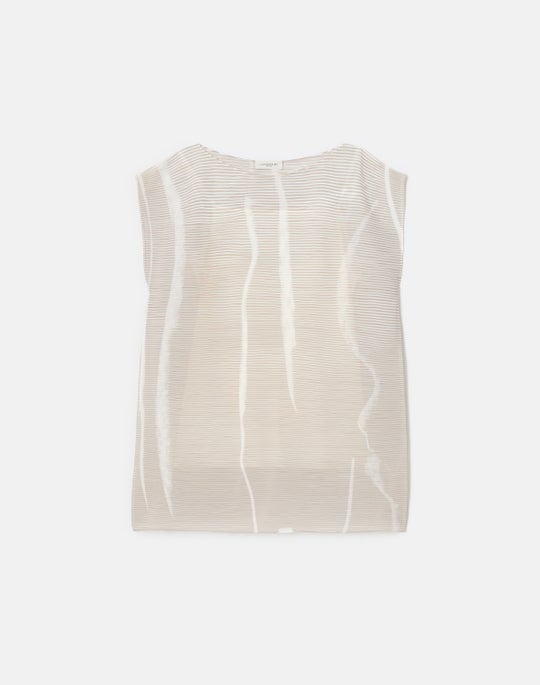 Charcoal Print Plissé Sheer Cap Sleeve Blouse