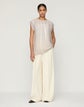 Charcoal Print Plissé Sheer Cap Sleeve Blouse