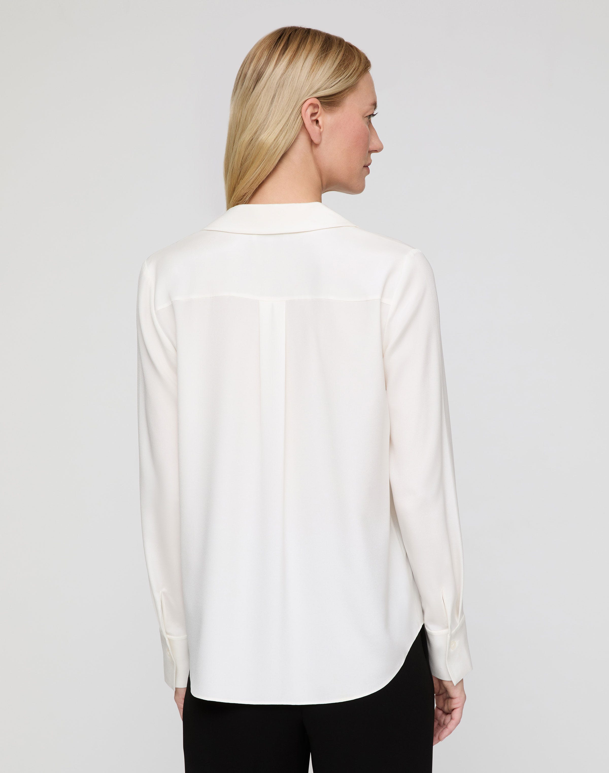 Petite Organic Silk Stretch Georgette Collared Blouse