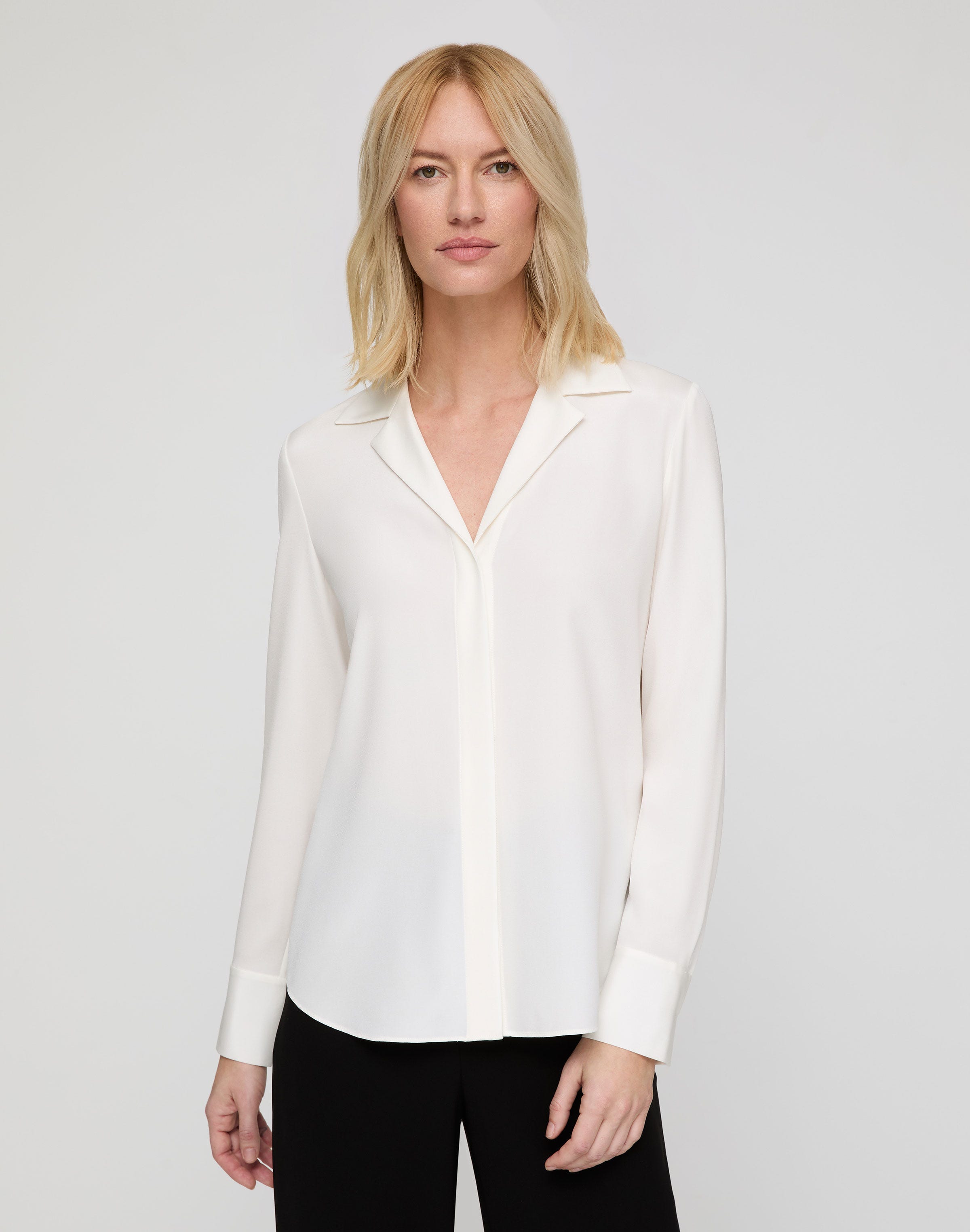 Petite Organic Silk Stretch Georgette Collared Blouse