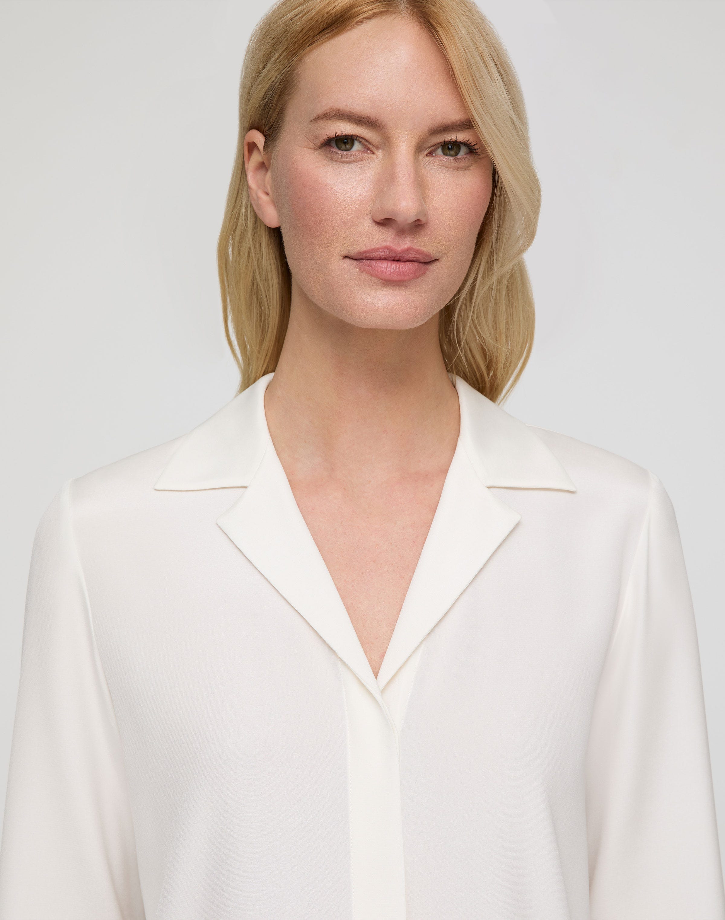 Petite Organic Silk Stretch Georgette Collared Blouse