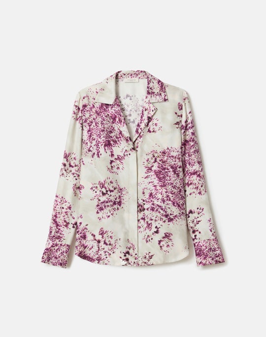 Petite Spotted Glaze Print Silk Twill Collared Blouse