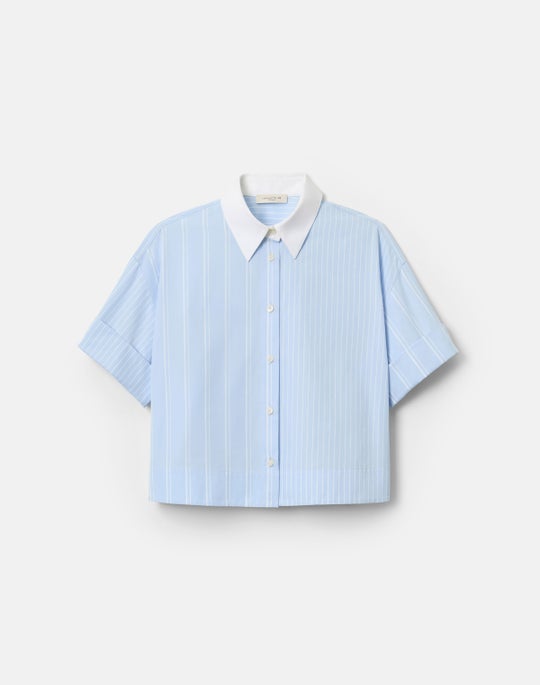 Striped Cotton Montauk Cropped Shirt