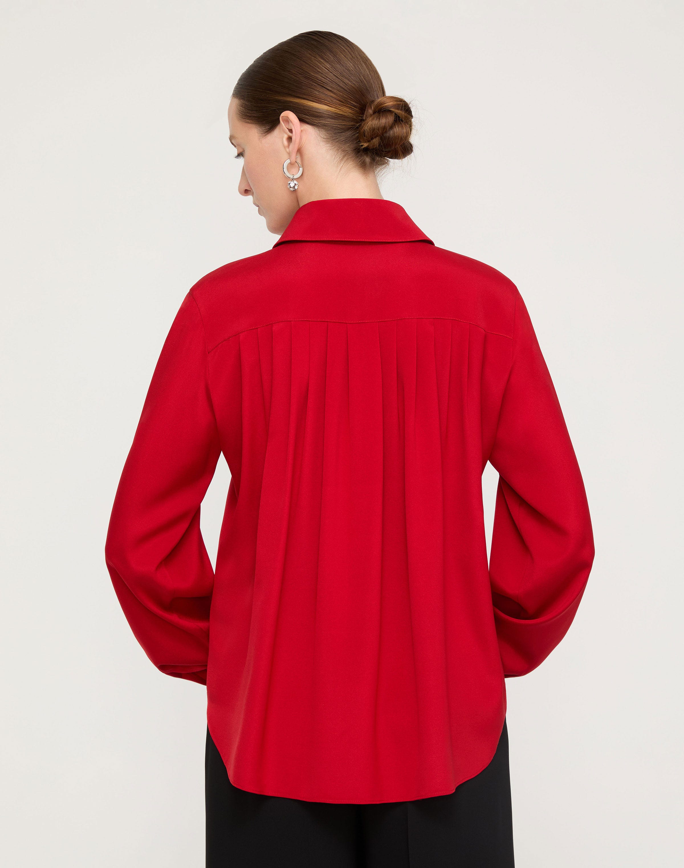 Plus-Size Organic Silk Stretch Georgette Pleated Back Blouse