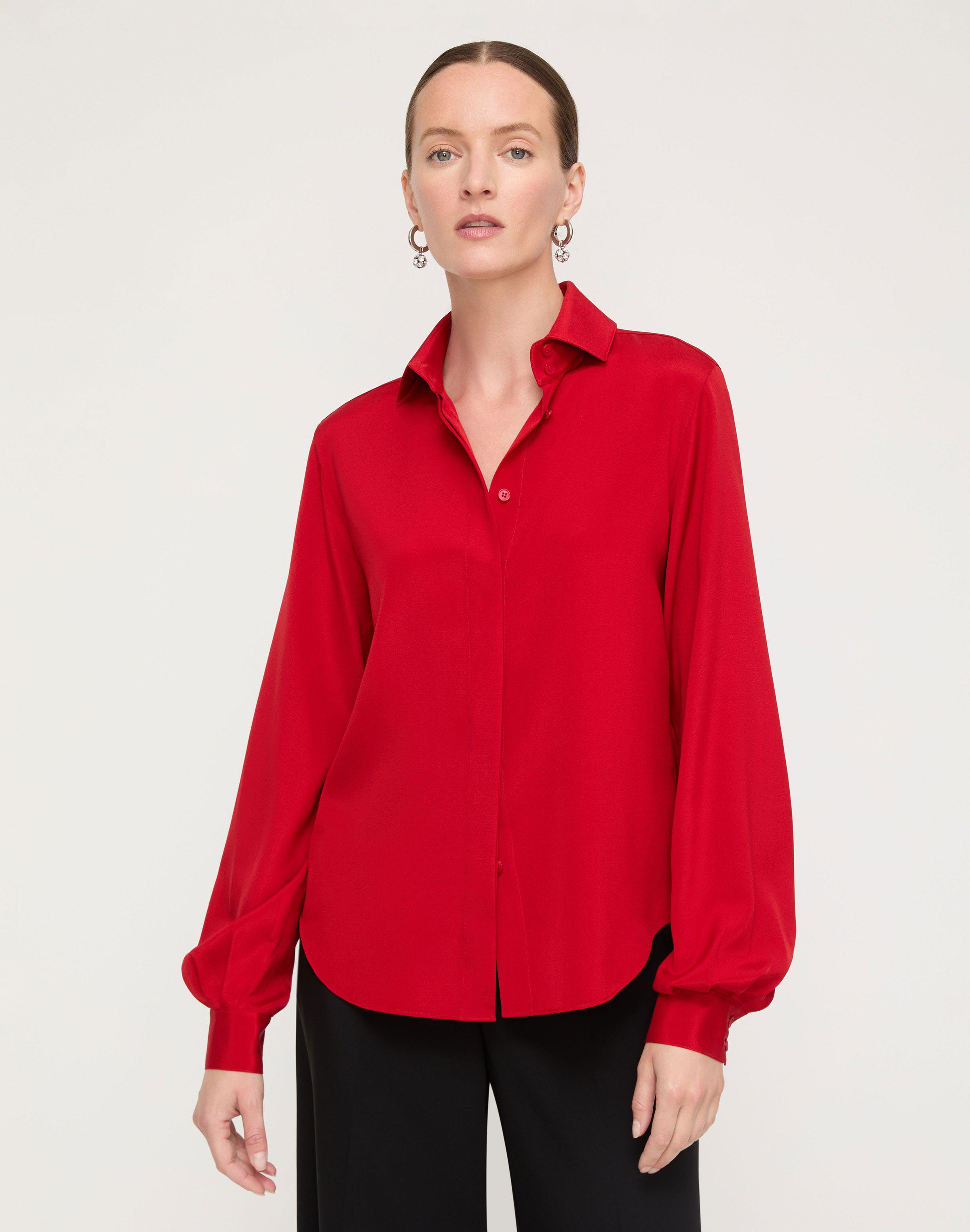 Plus-Size Organic Silk Stretch Georgette Pleated Back Blouse