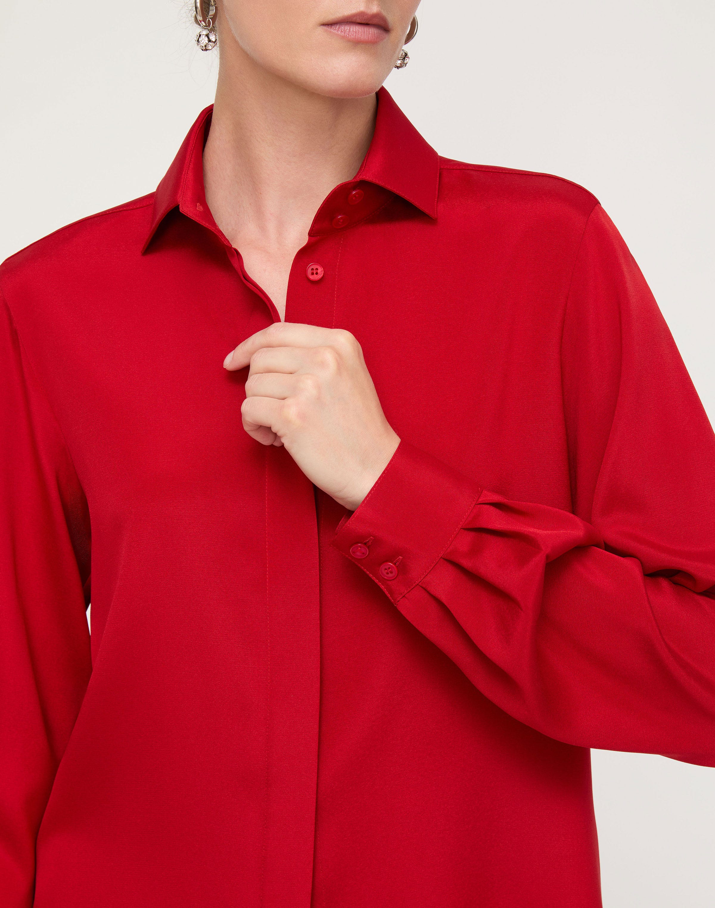 Plus-Size Organic Silk Stretch Georgette Pleated Back Blouse