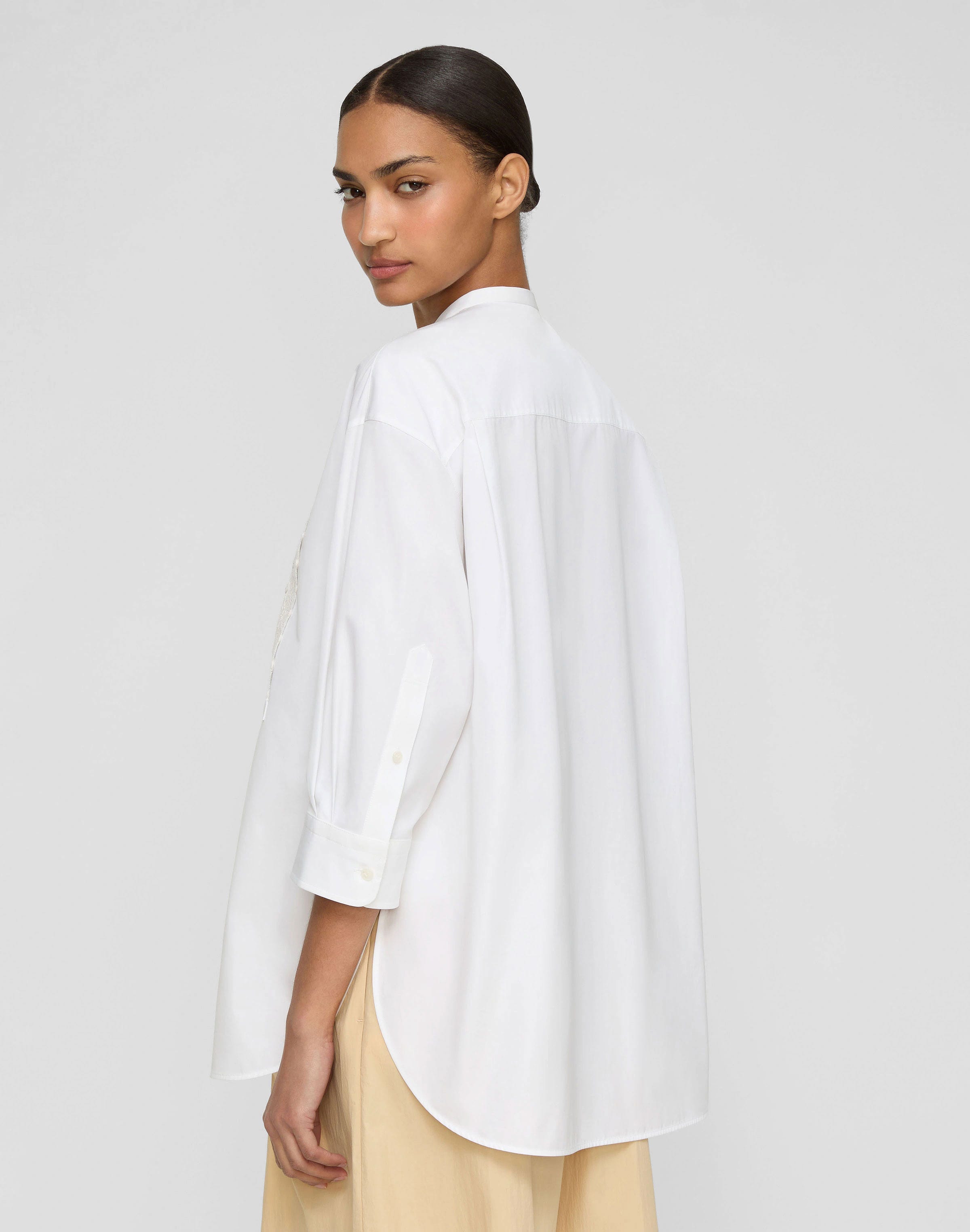 Organic Cotton Poplin Soutache Bib Oversized Shirt
