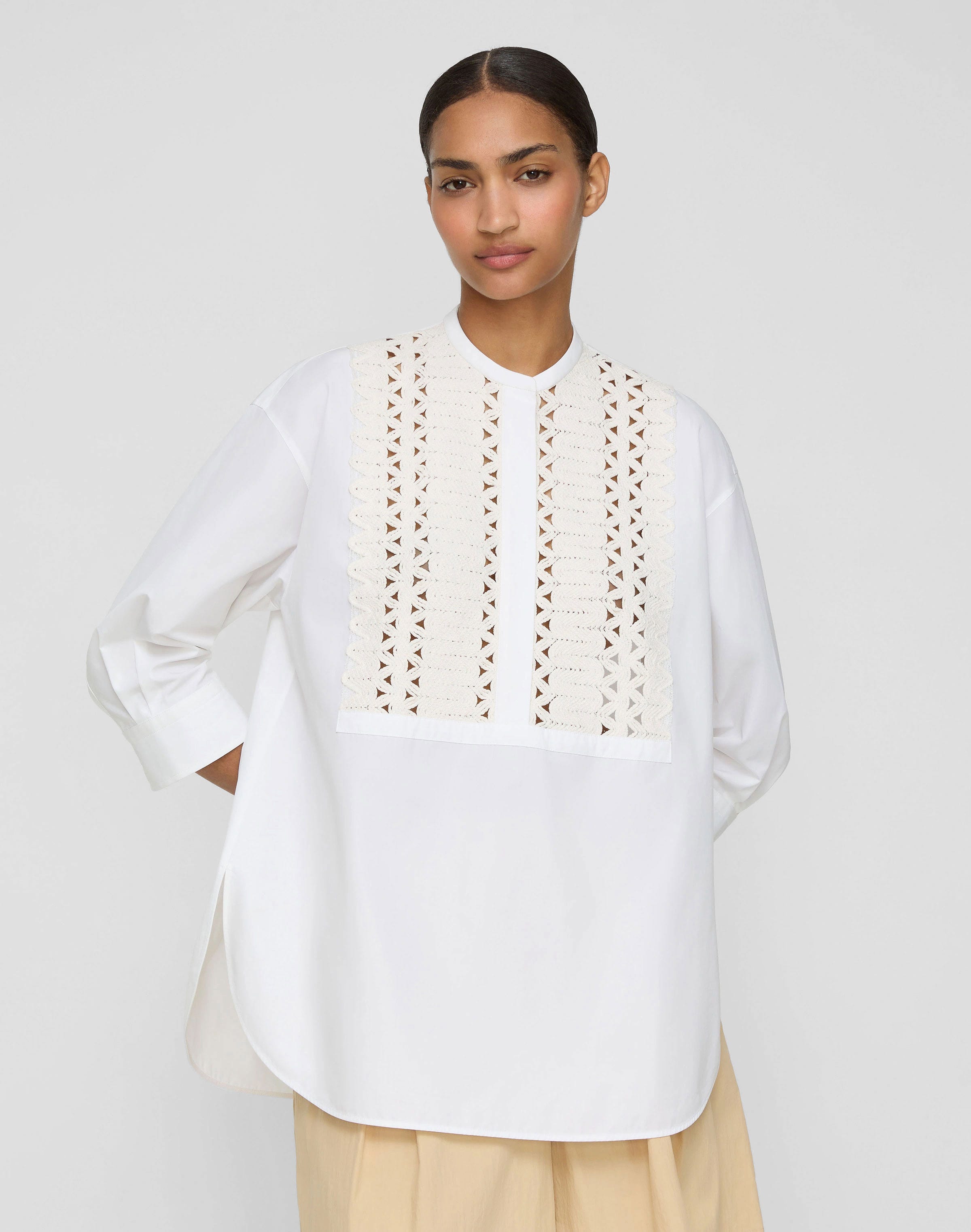 Organic Cotton Poplin Soutache Bib Oversized Shirt