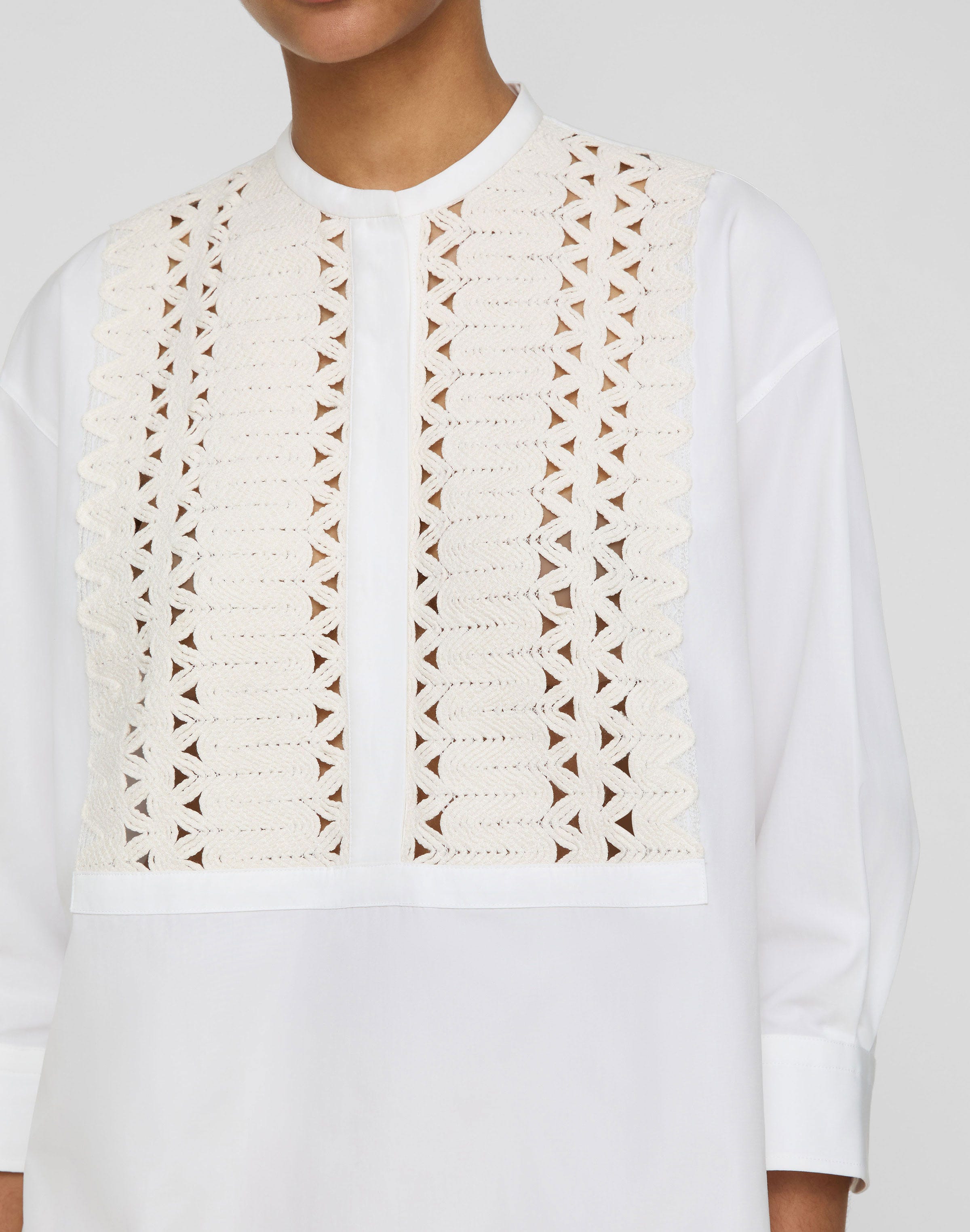 Organic Cotton Poplin Soutache Bib Oversized Shirt