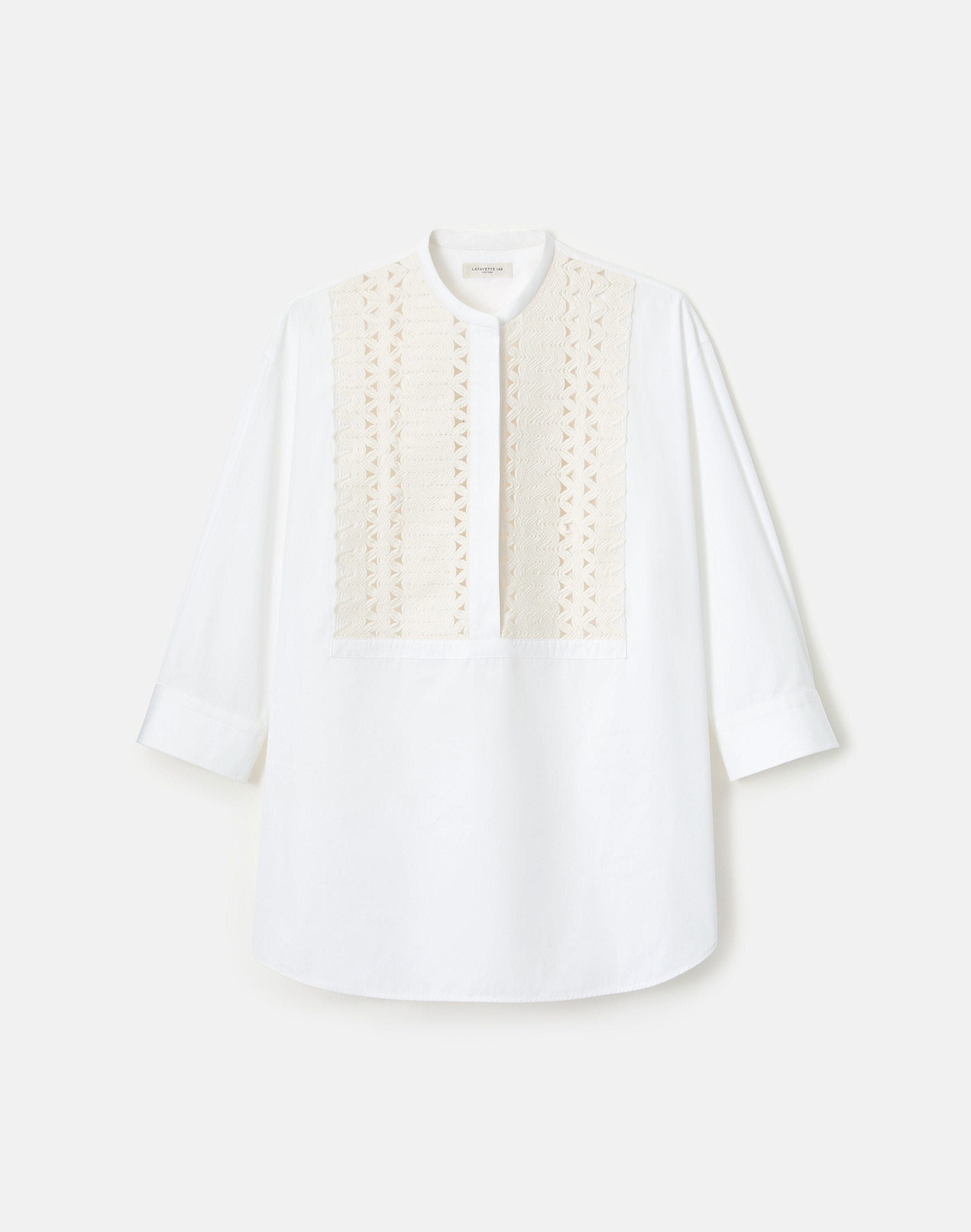Organic Cotton Poplin Soutache Bib Oversized Shirt