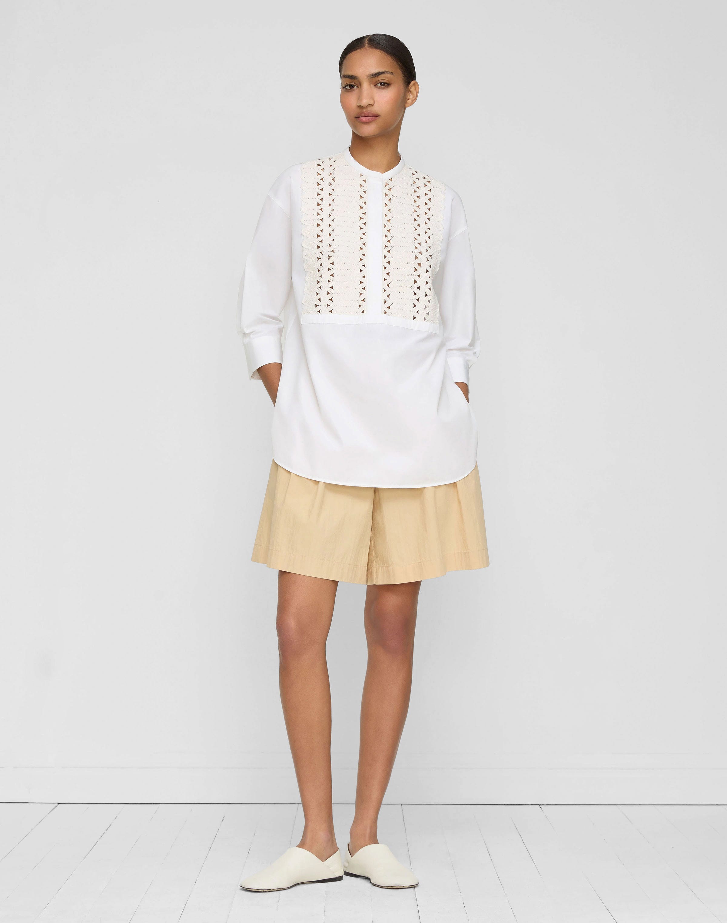 Organic Cotton Poplin Soutache Bib Oversized Shirt