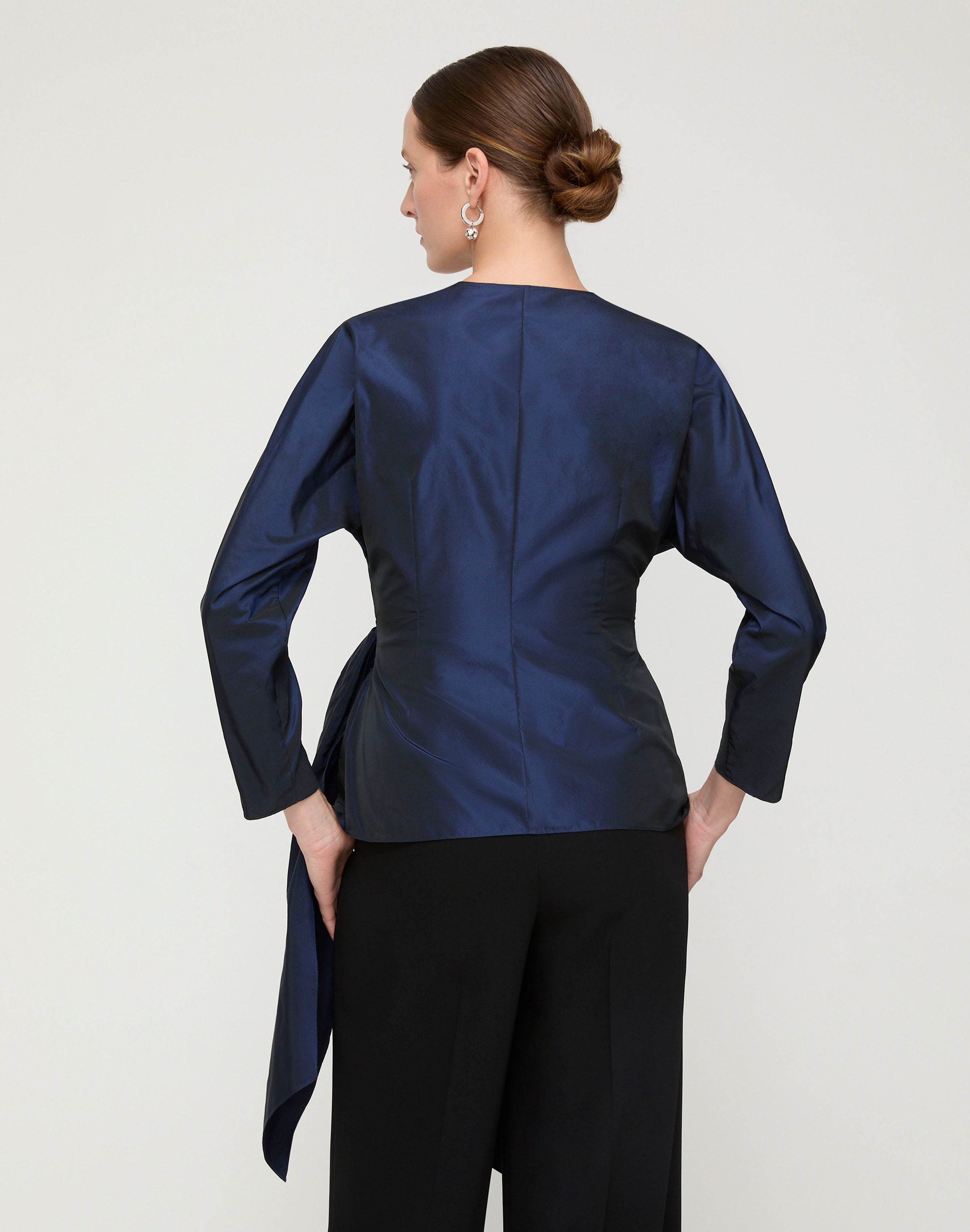 Taffeta Fitted Wrap Blouse