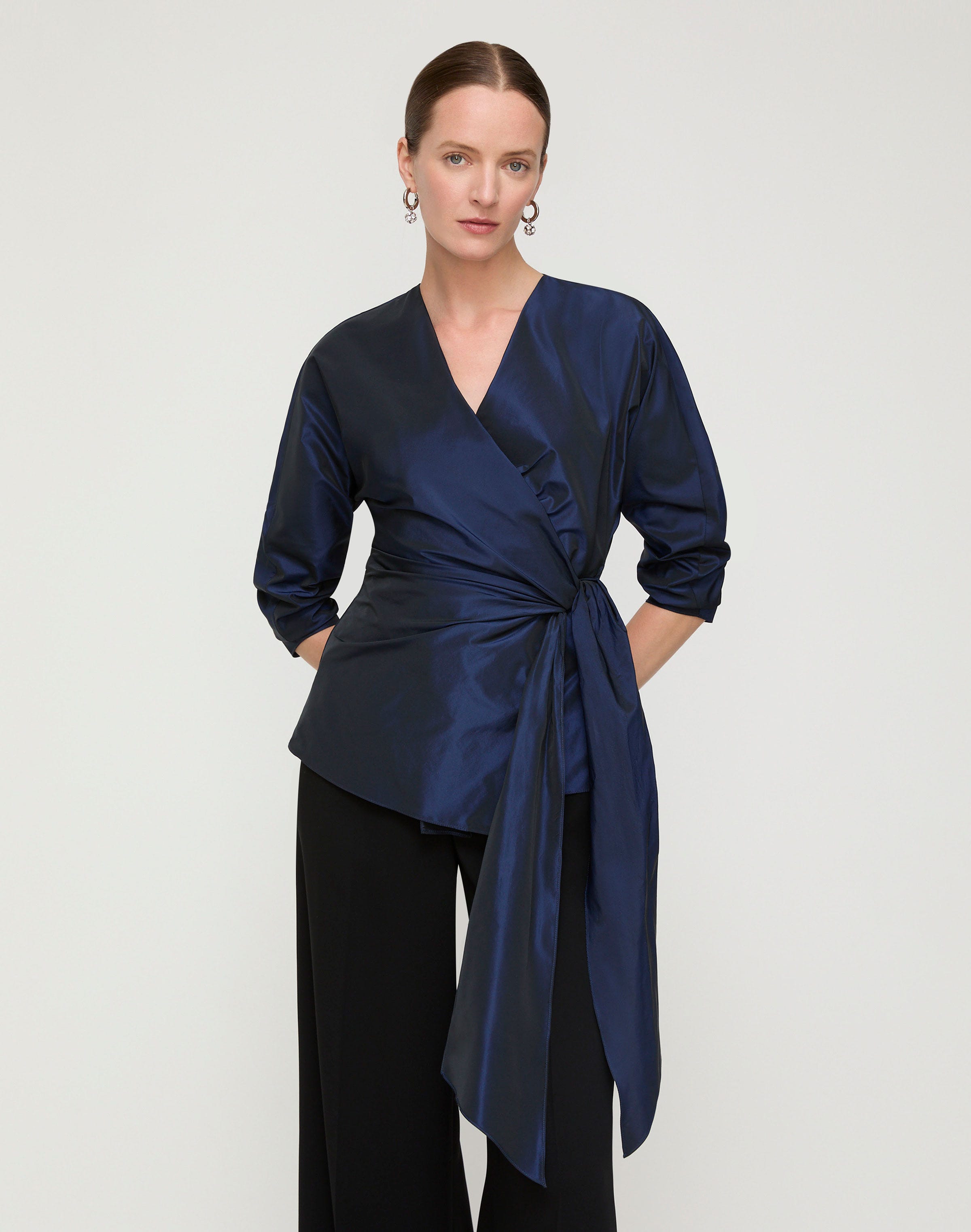 Taffeta Fitted Wrap Blouse