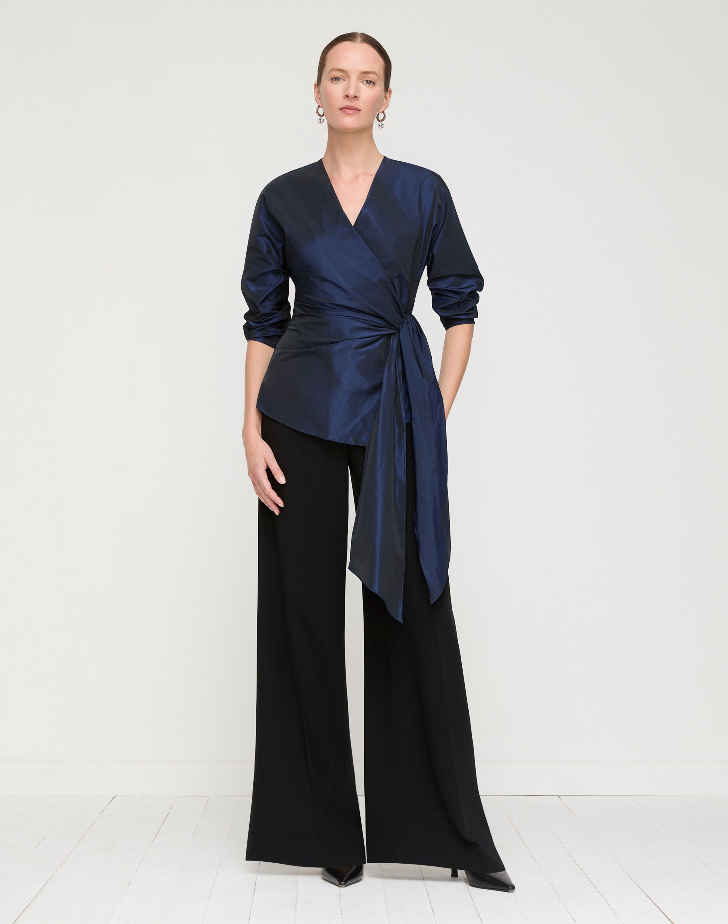 Taffeta Fitted Wrap Blouse