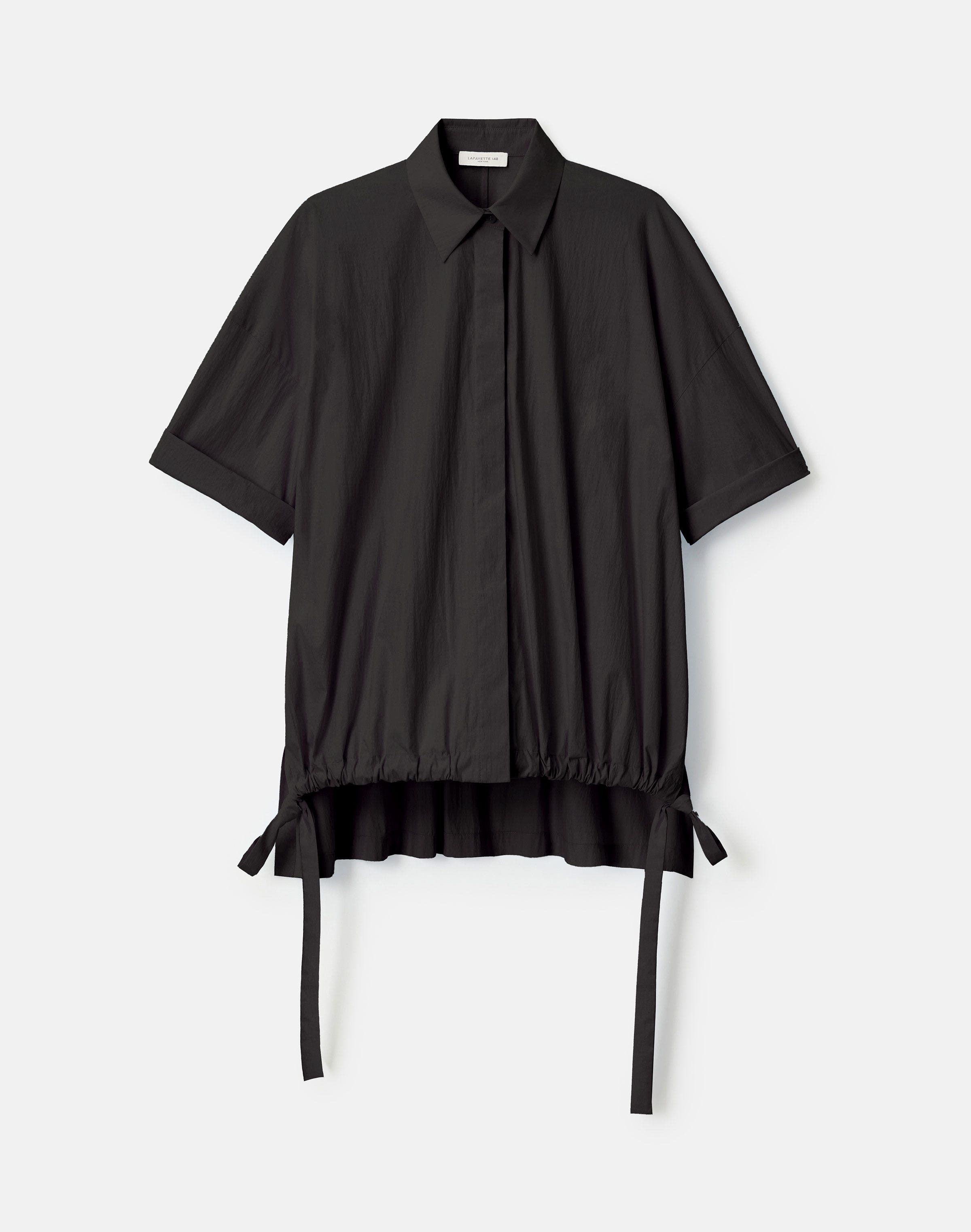 Travel Cotton Gathered Tie Oversized Shirt