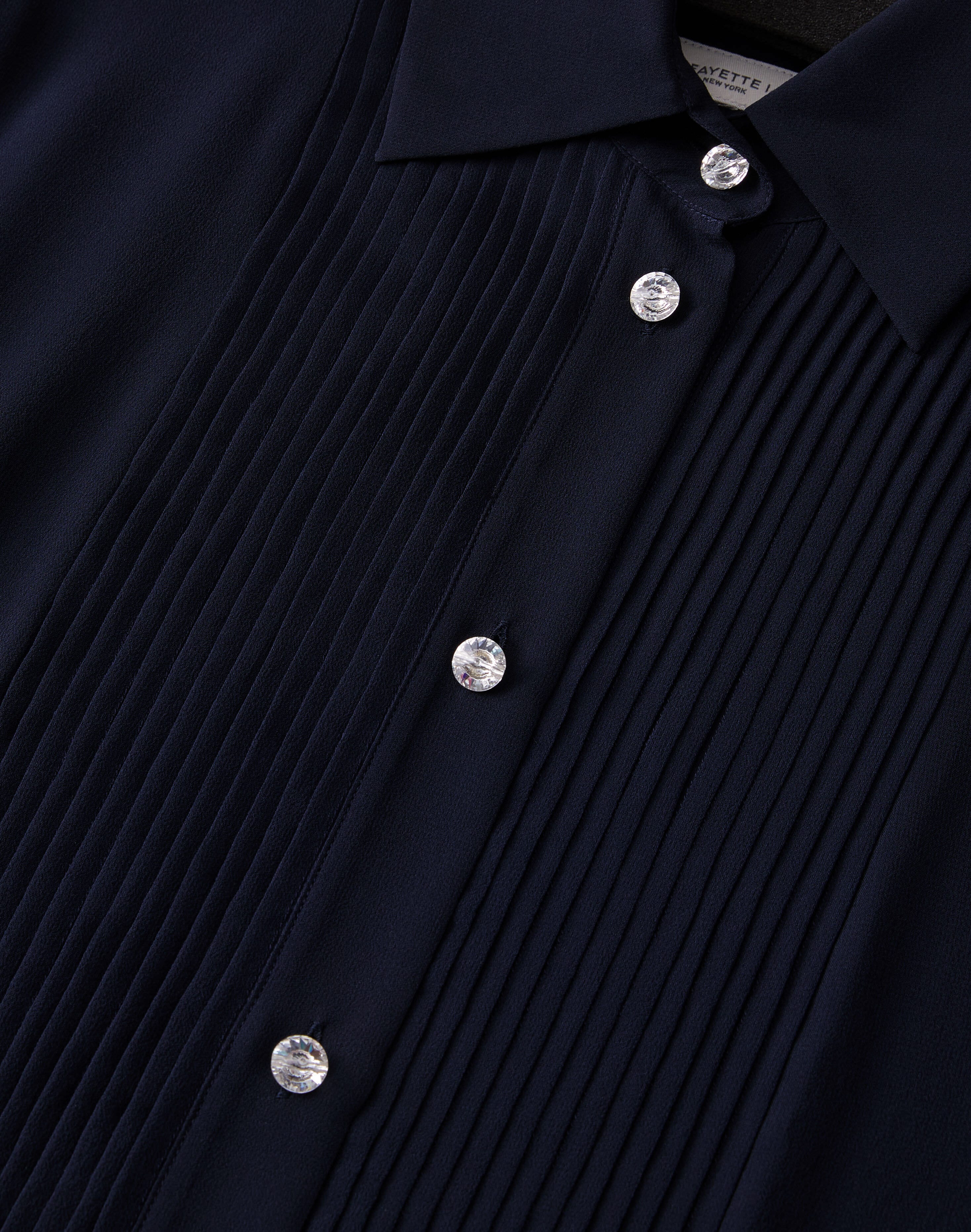 Silk Georgette Crystal Button Tuxedo Blouse