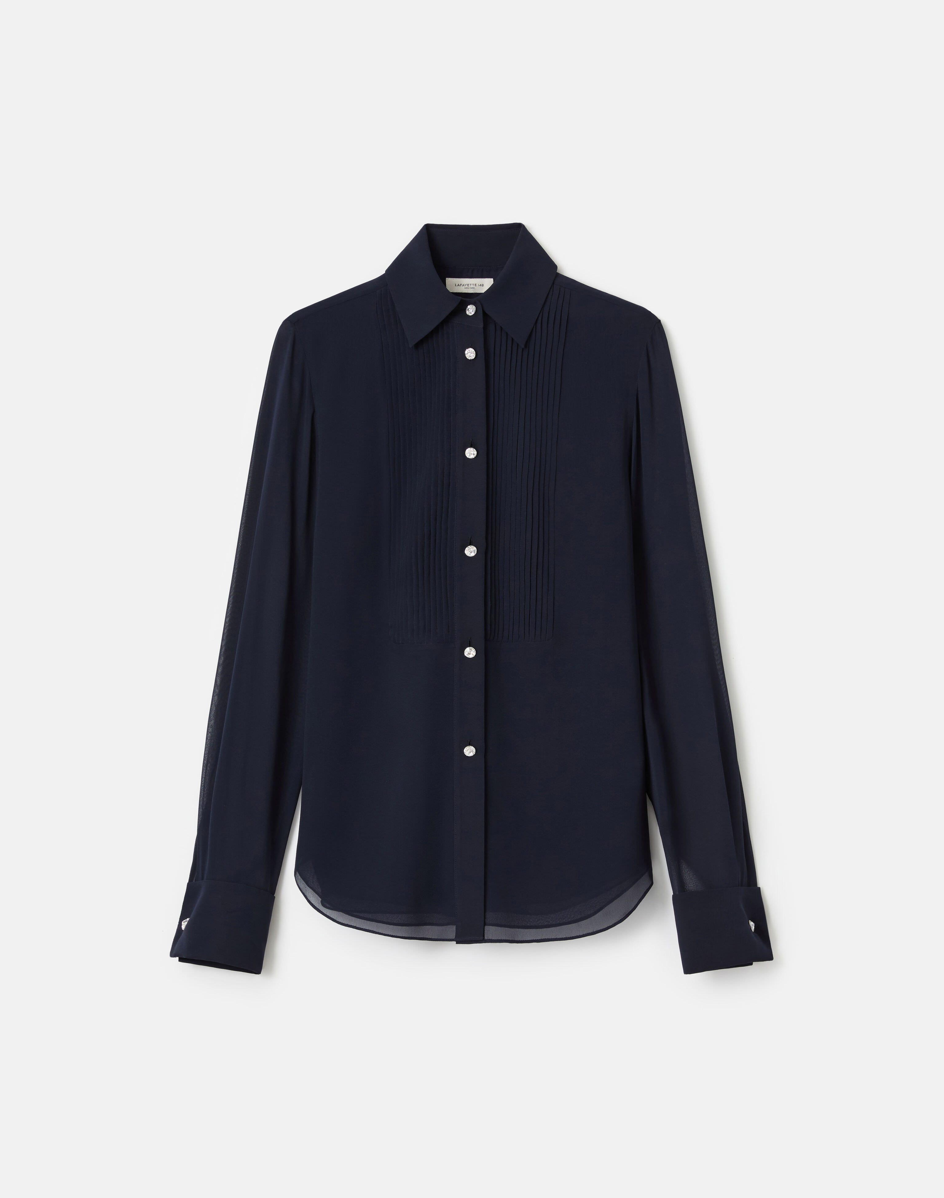 Silk Georgette Crystal Button Tuxedo Blouse