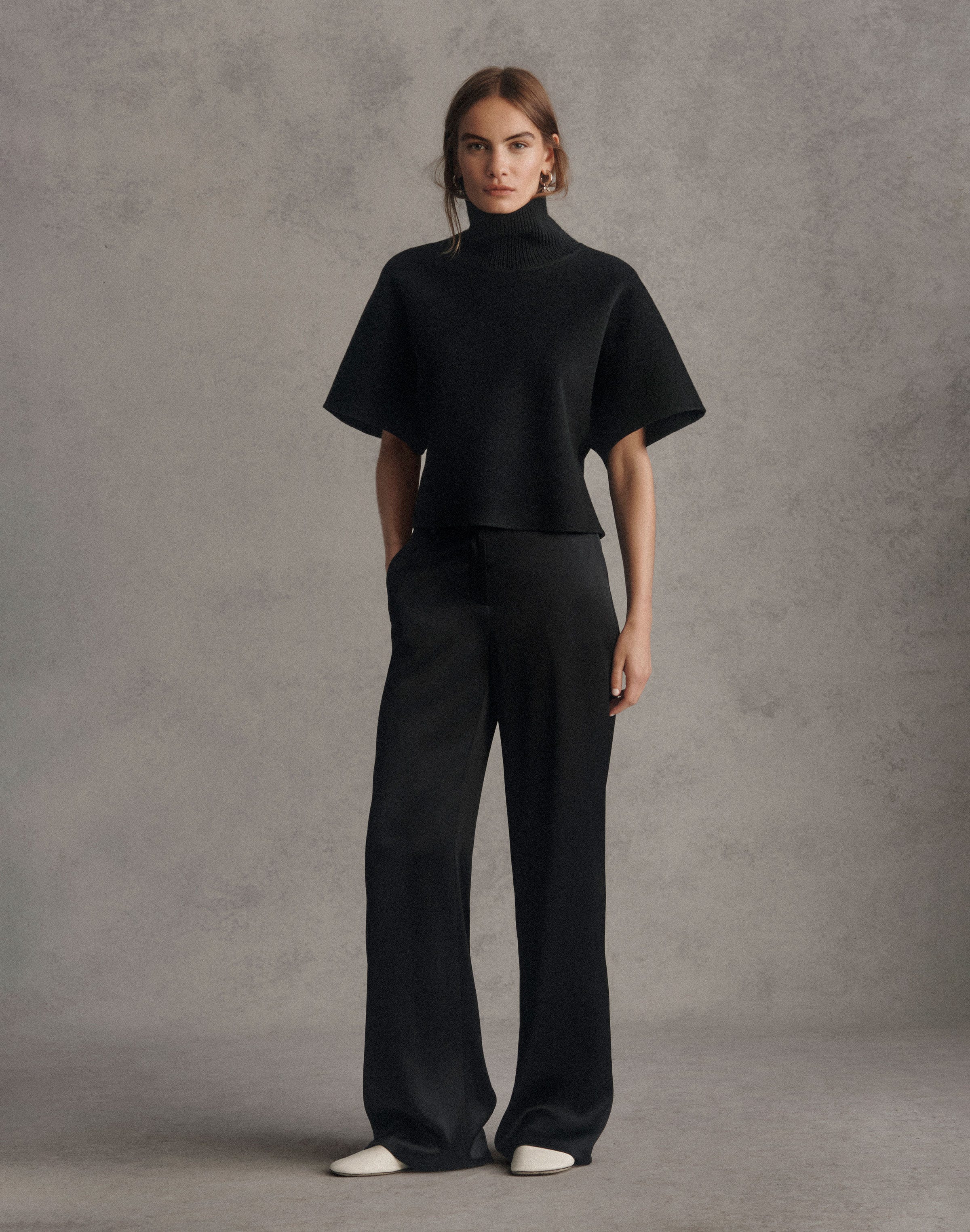 Wool-Cashmere Double Face Knit Collar Top