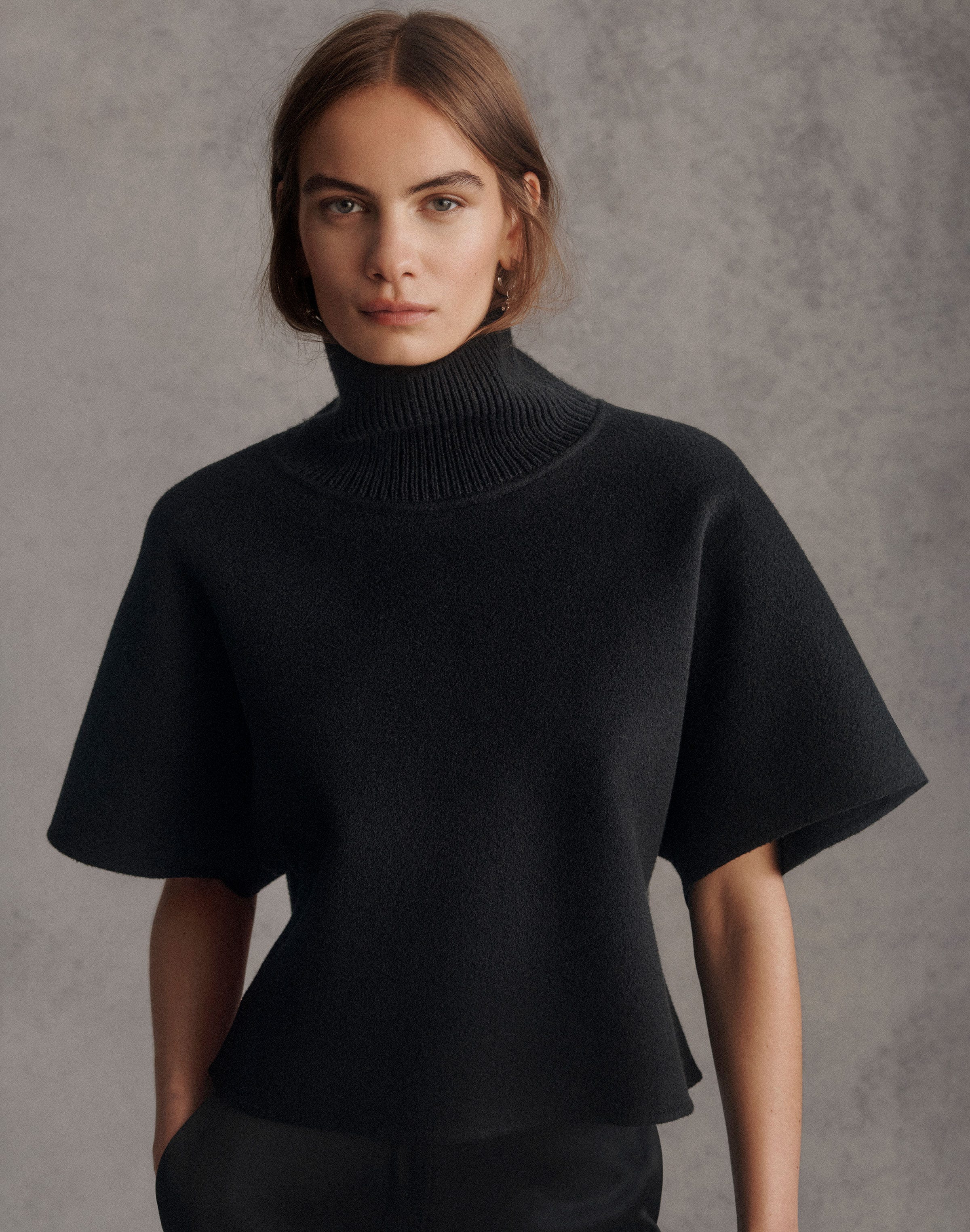 Wool-Cashmere Double Face Knit Collar Top