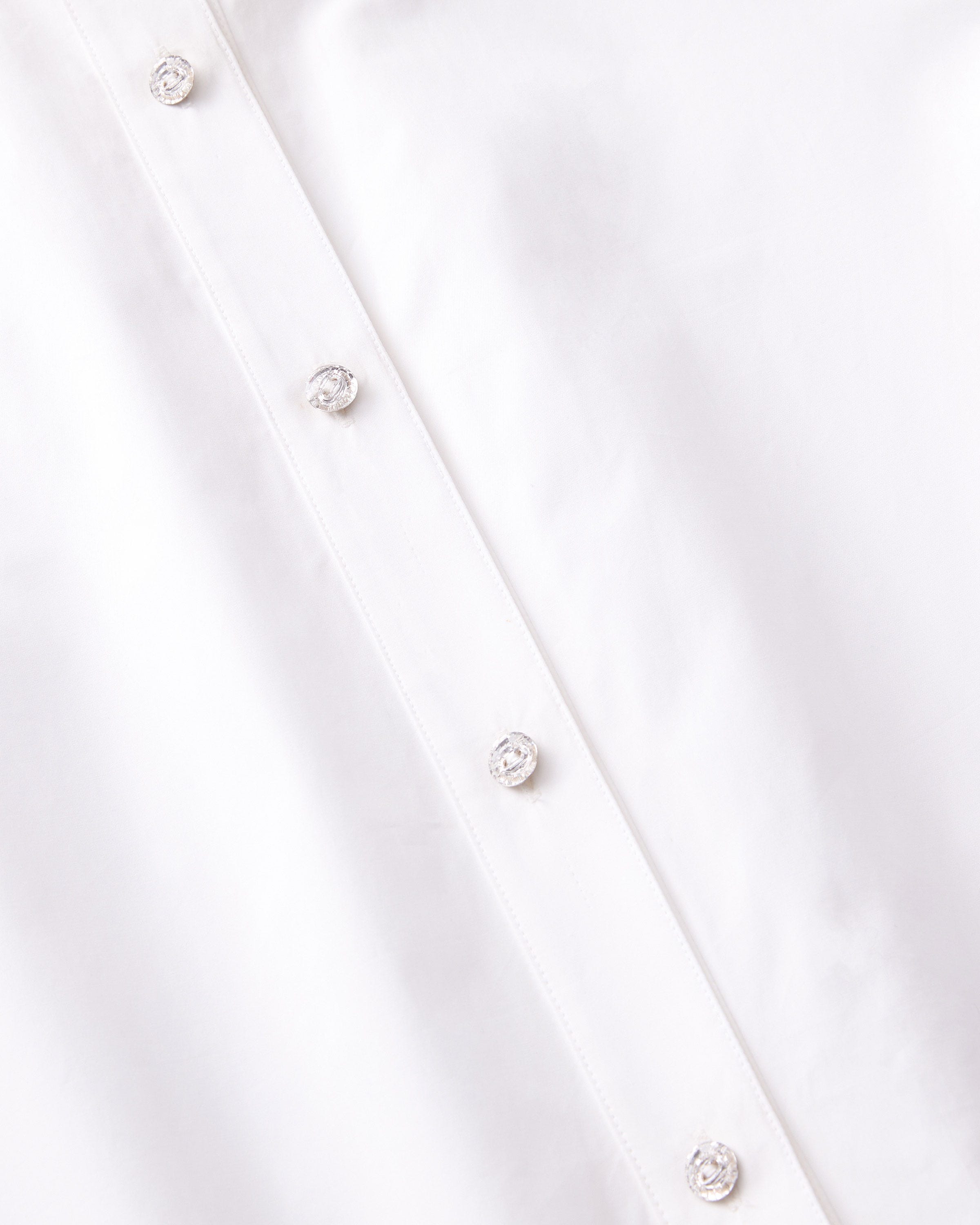 Plus-Size Organic Cotton Poplin Crystal Button Ruffle Shirt