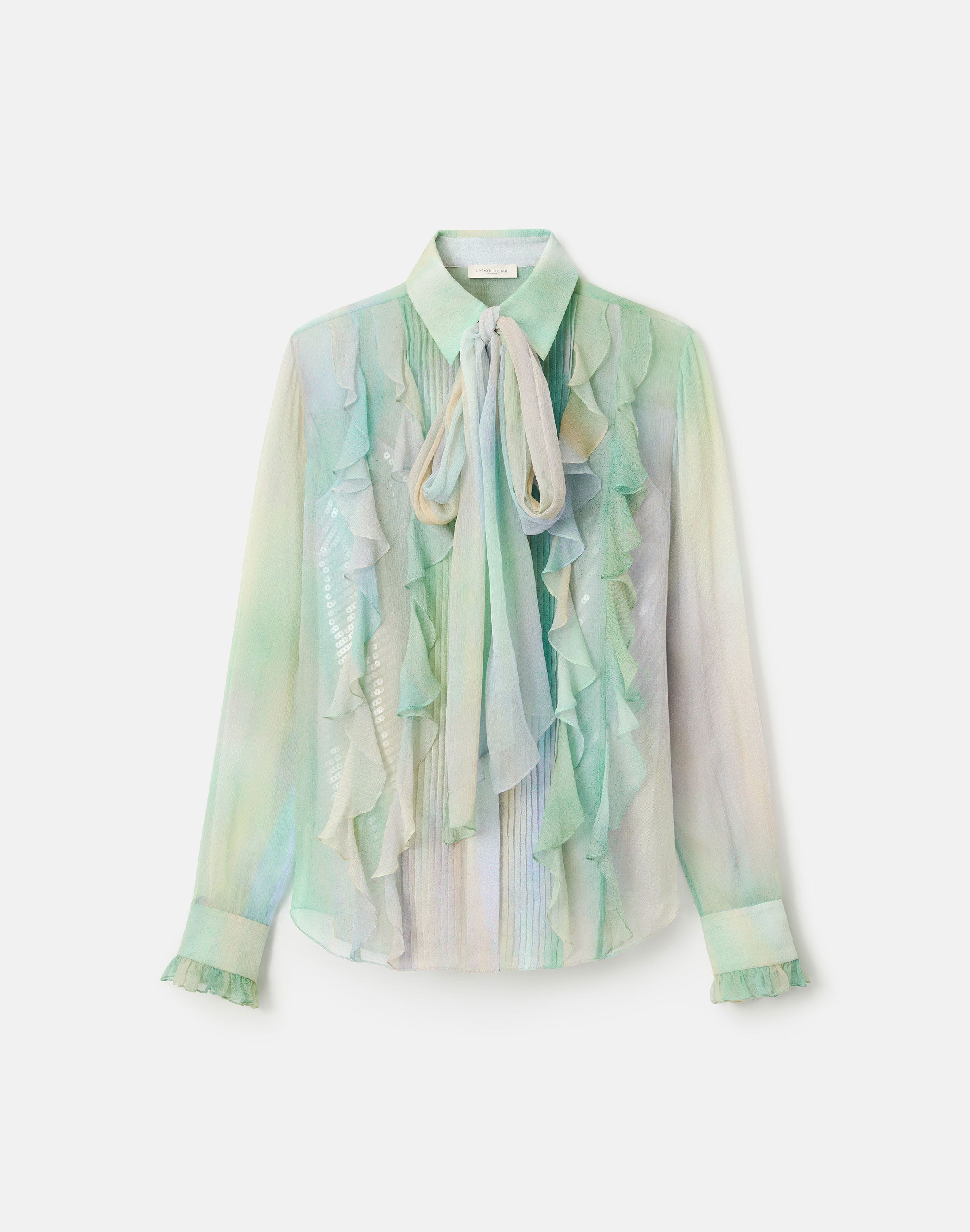 Aurora Print Silk Crépon Bow Blouse & Sequin Camisole