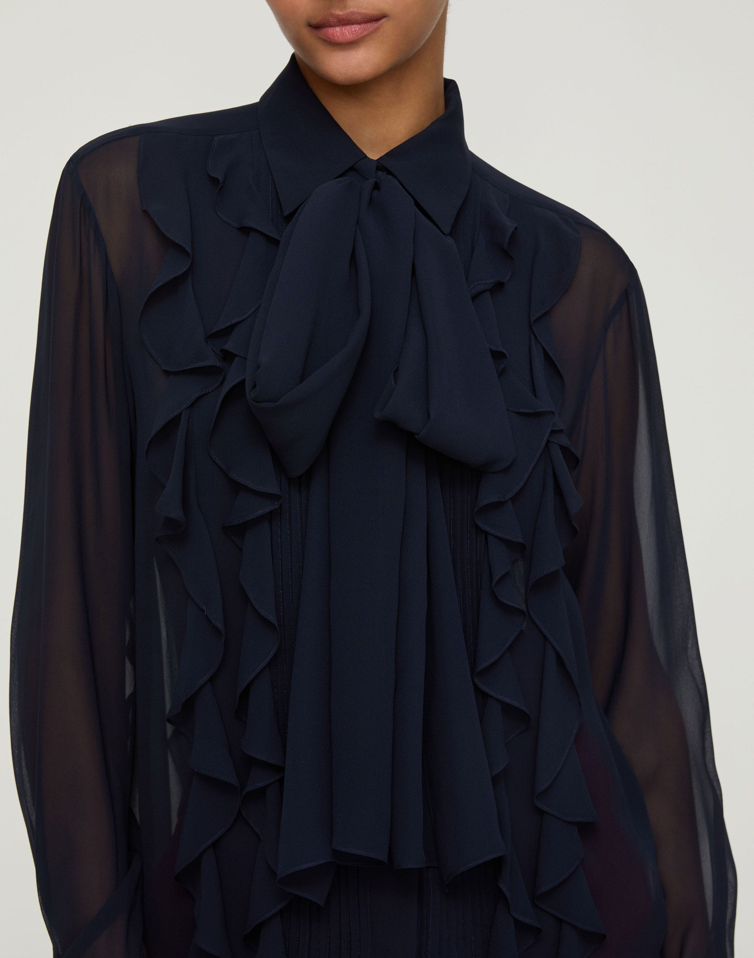 Silk Georgette Ruffle Bow Blouse