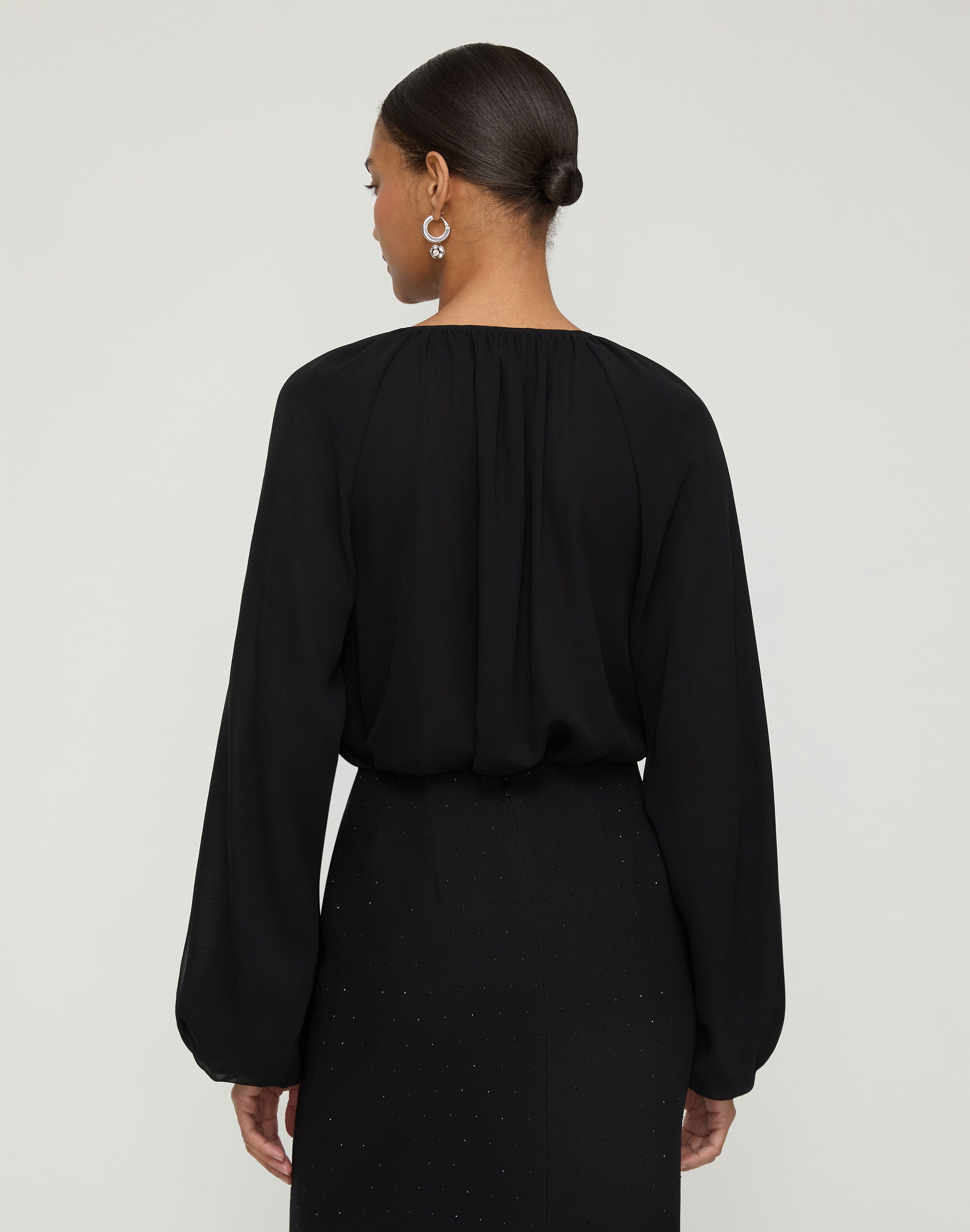 Silk Georgette Crystal Embellished Ruffle Blouse