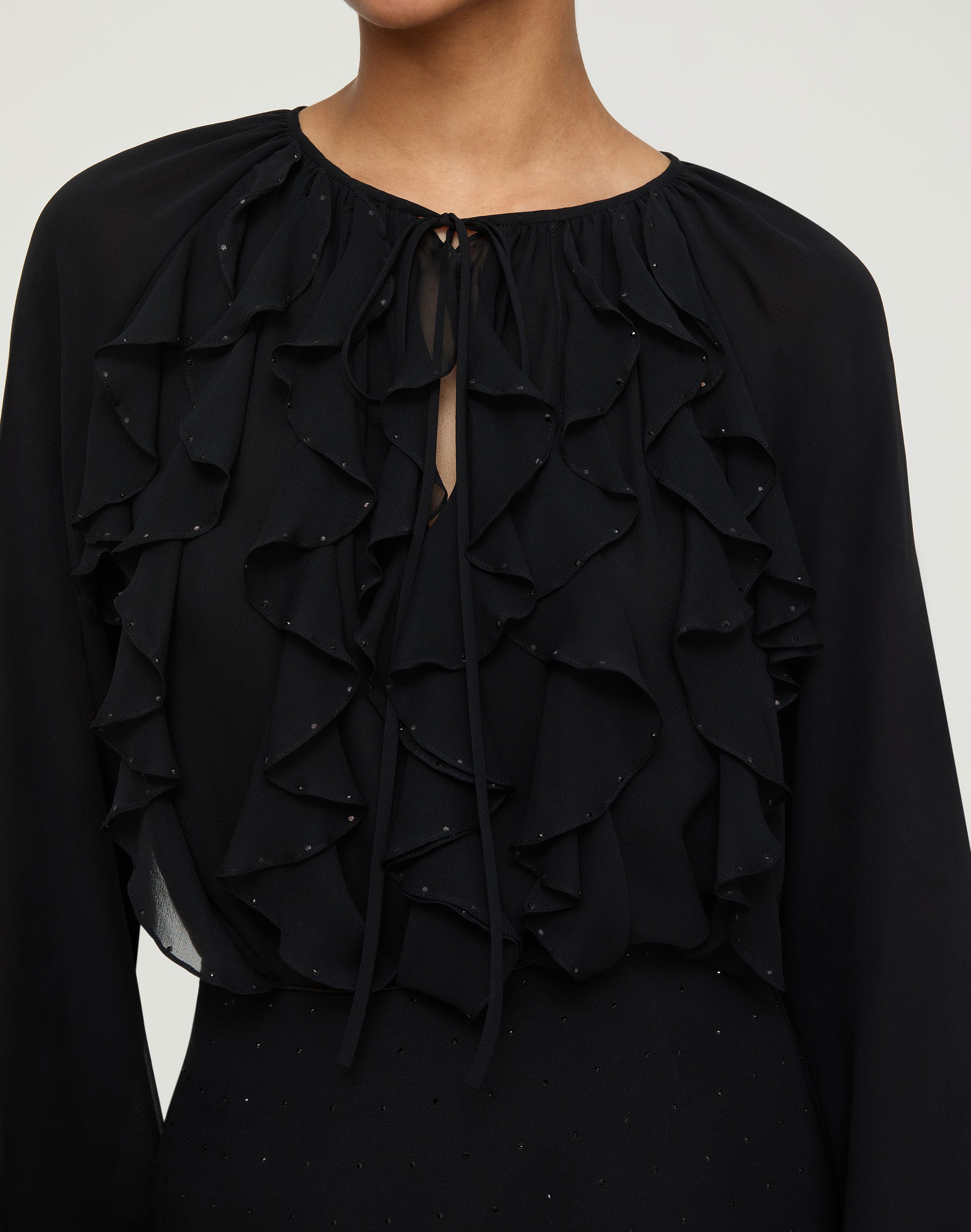 Silk Georgette Crystal Embellished Ruffle Blouse