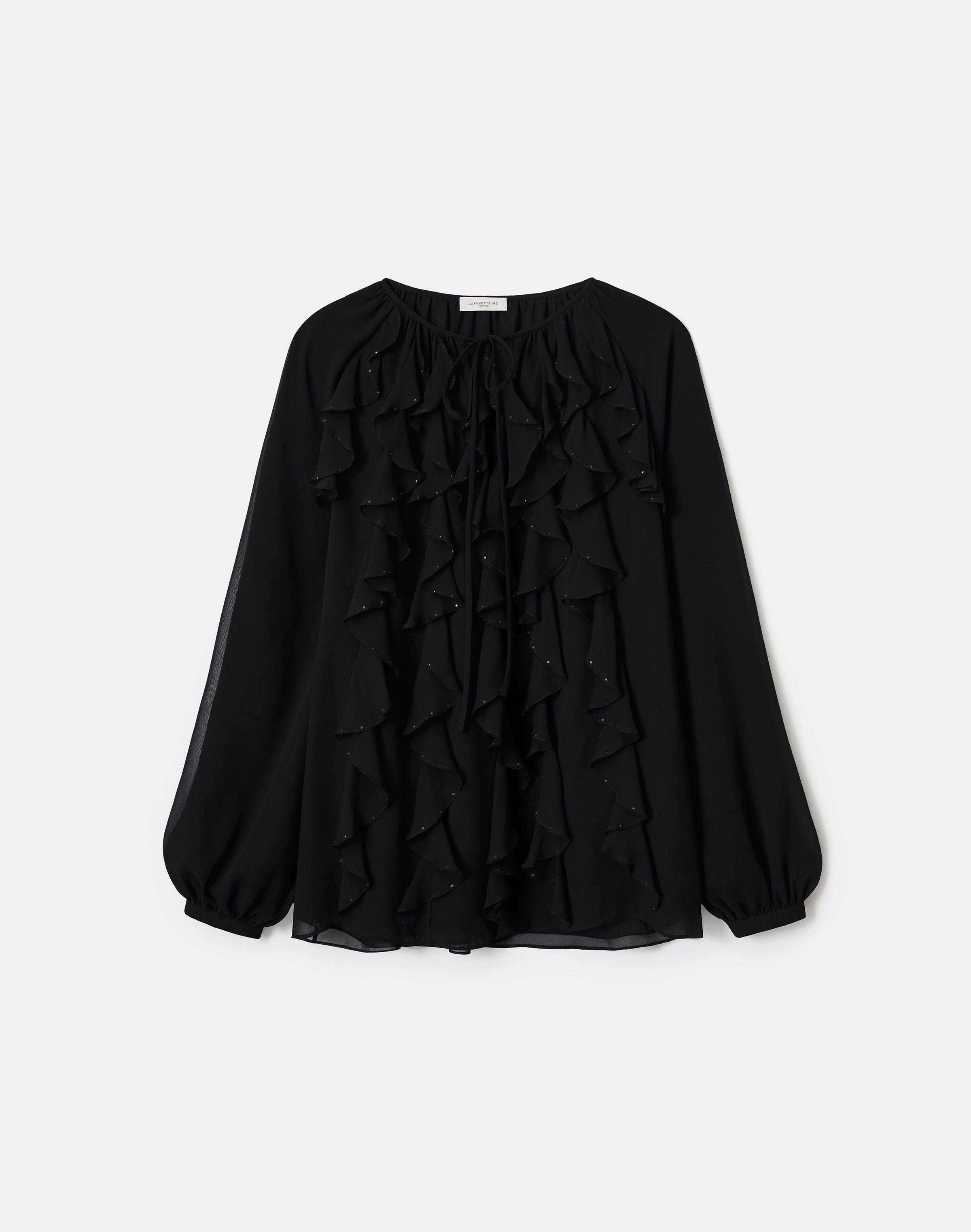 Silk Georgette Crystal Embellished Ruffle Blouse