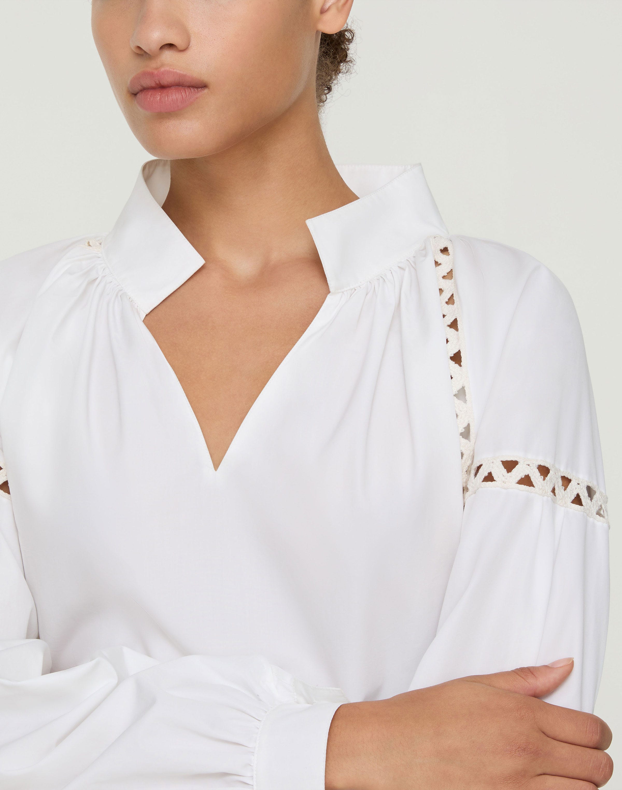 Organic Cotton Poplin Soutache Trim Popover Shirt