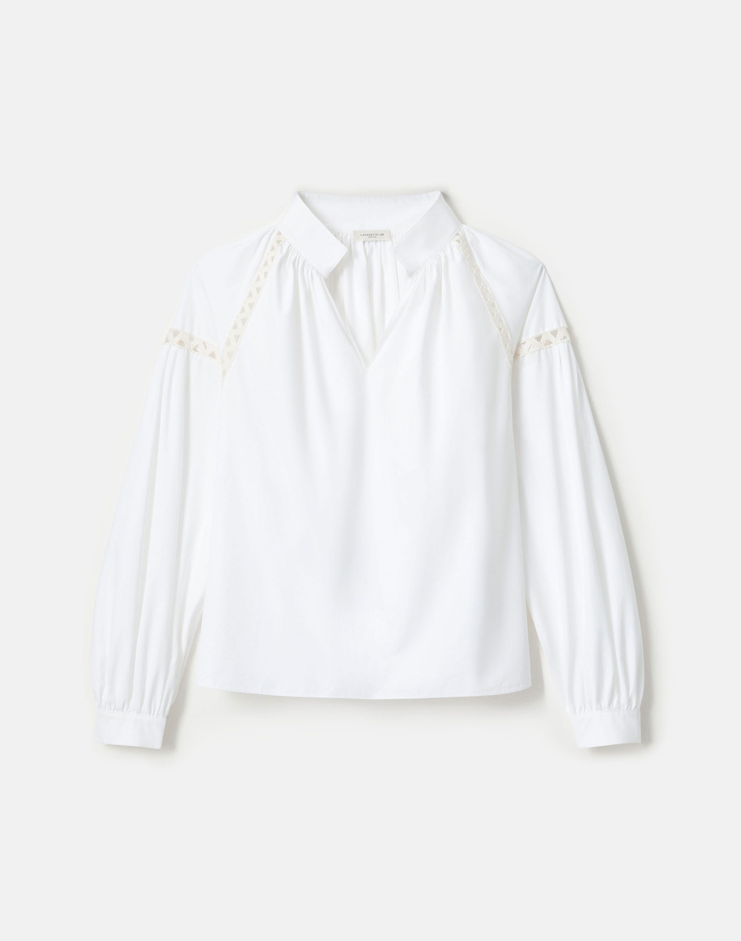 Organic Cotton Poplin Soutache Trim Popover Shirt