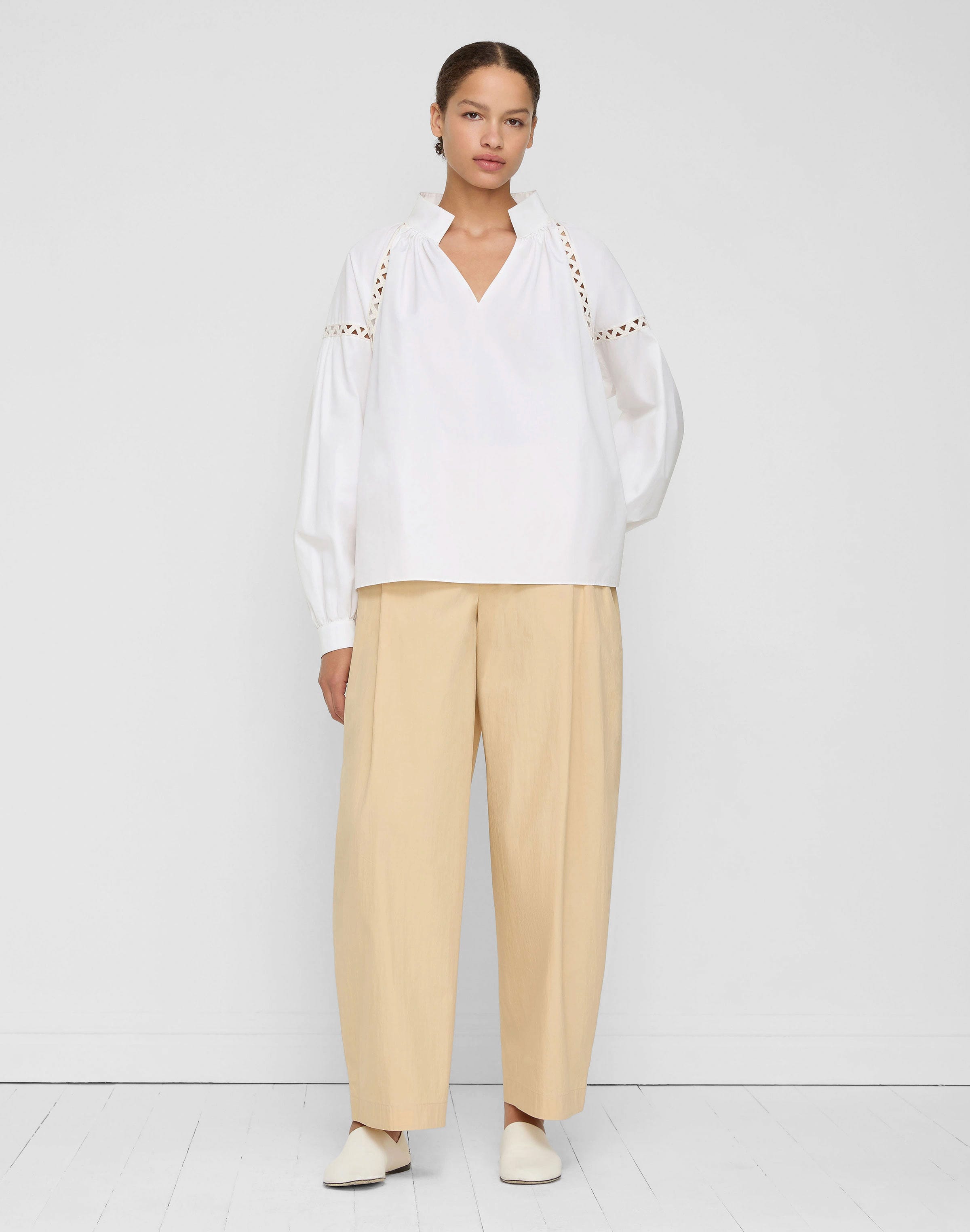 Organic Cotton Poplin Soutache Trim Popover Shirt