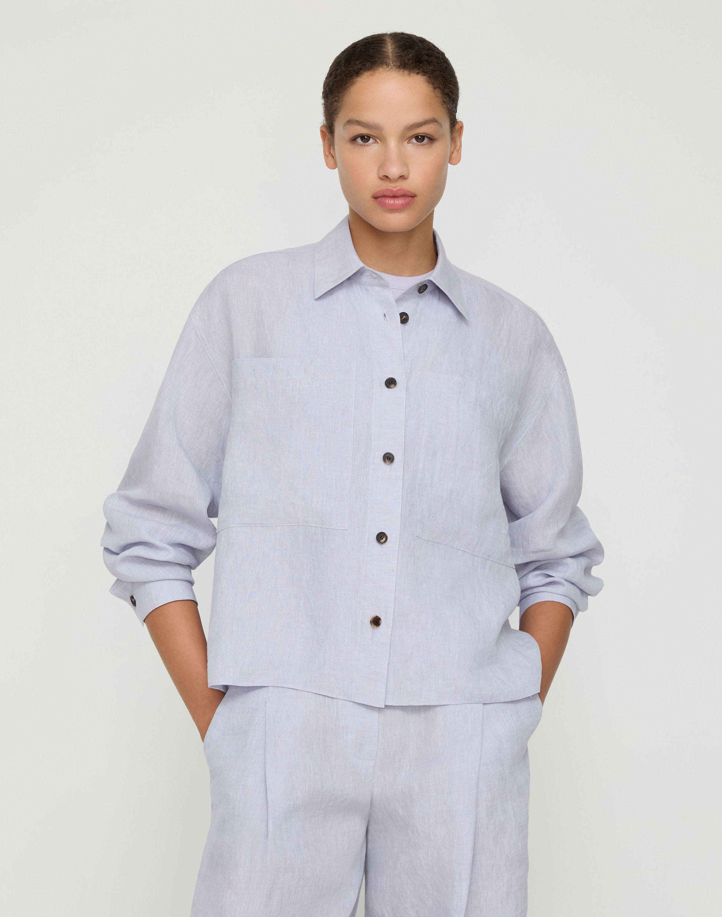 Organic Linen Cropped Boyfriend Shirt