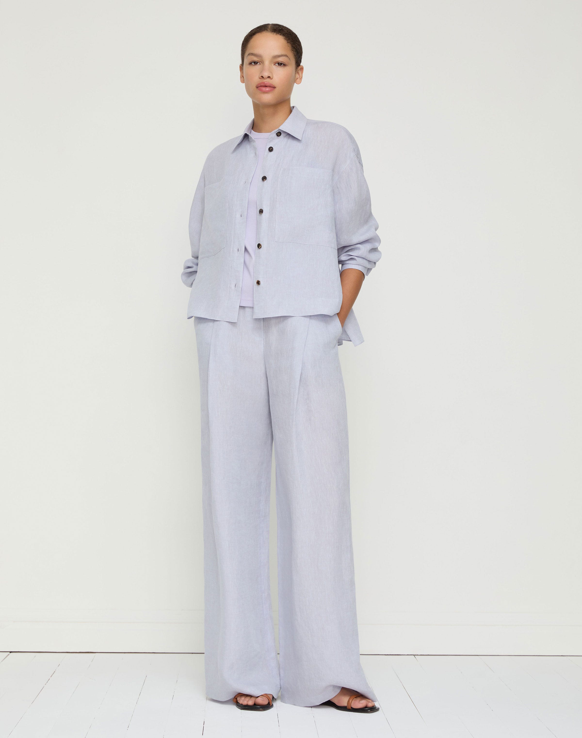 Organic Linen Cropped Boyfriend Shirt