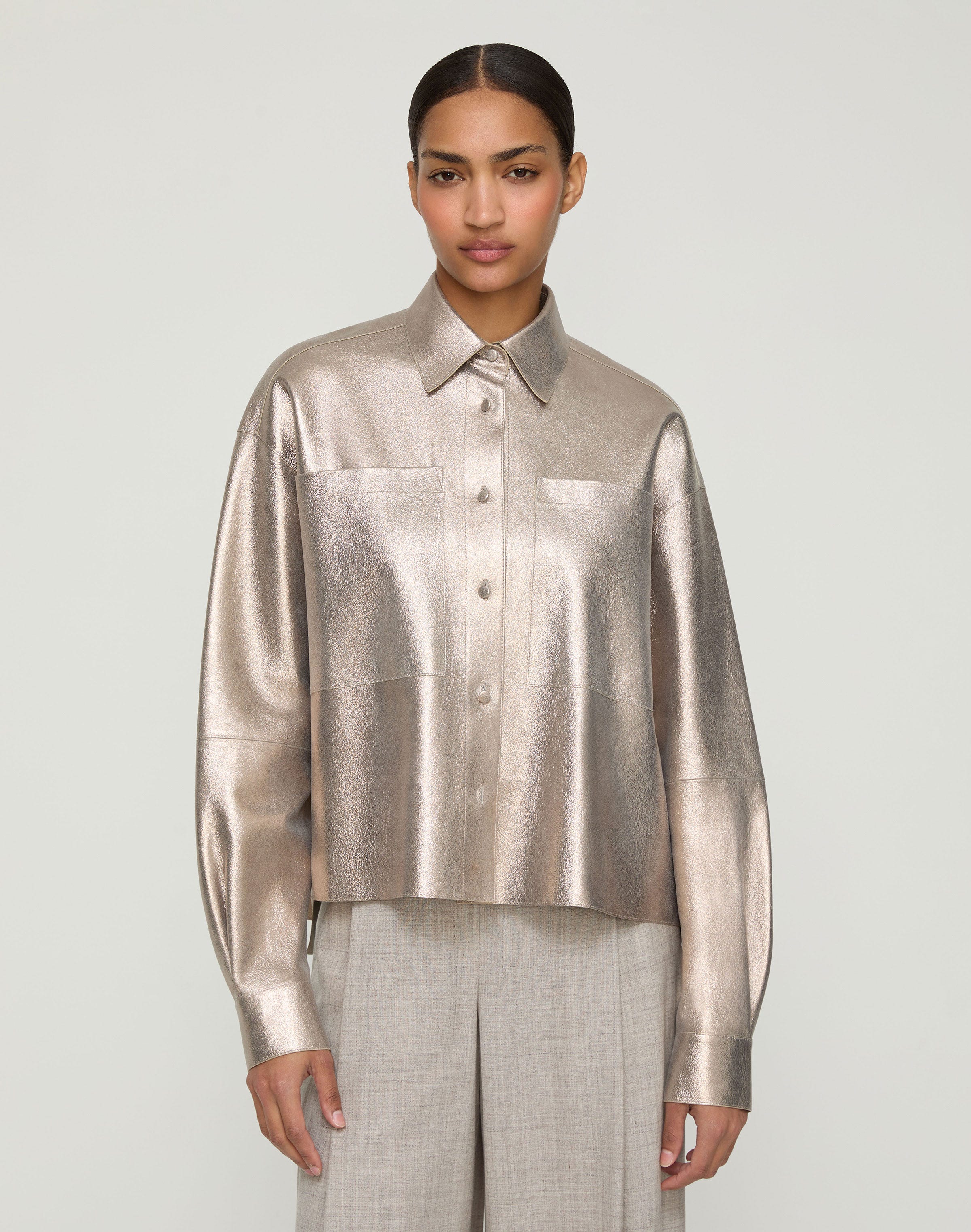 Metallic Stardust Suede Oversized Boyfriend Shirt