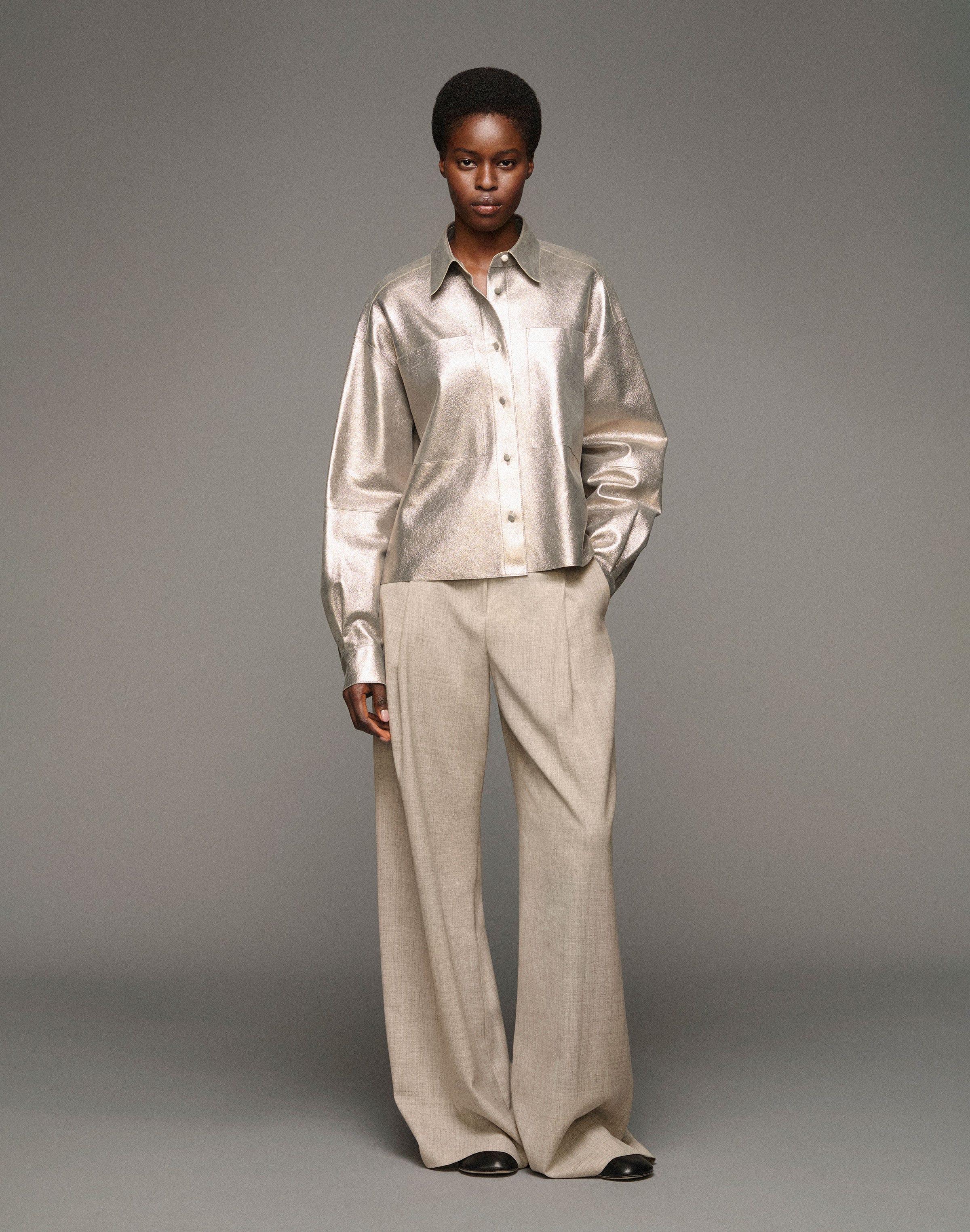 Metallic Stardust Suede Oversized Boyfriend Shirt