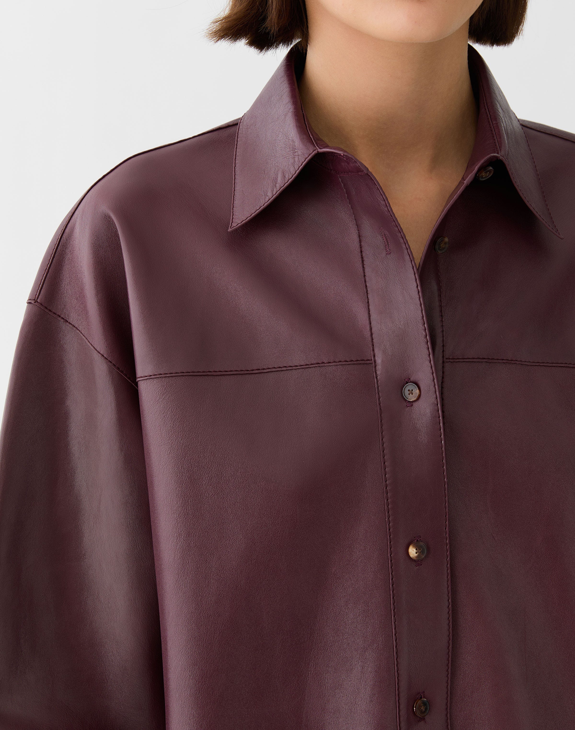Plus-Size Nappa Leather Oversized Cropped Shirt