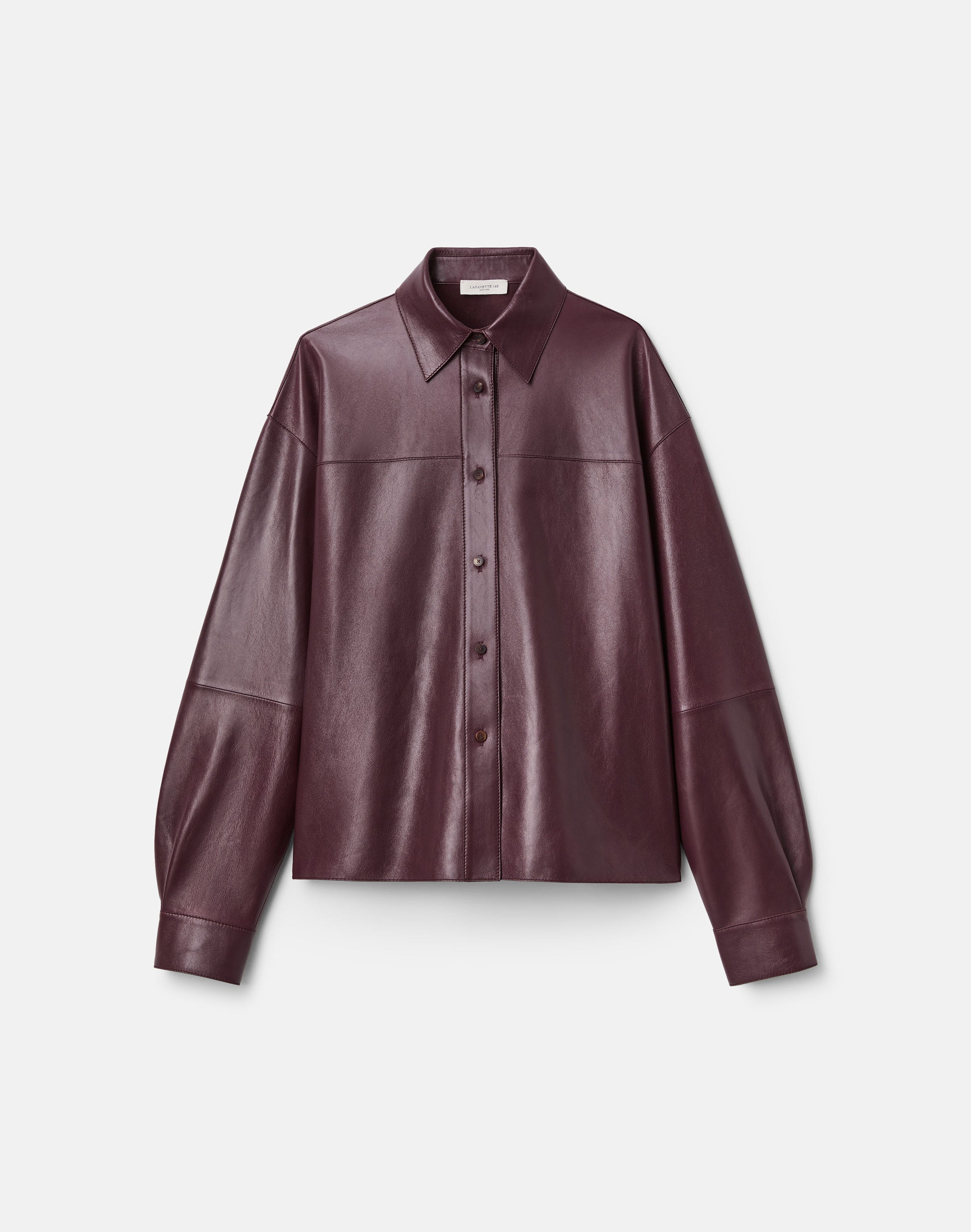 Plus-Size Nappa Leather Oversized Cropped Shirt