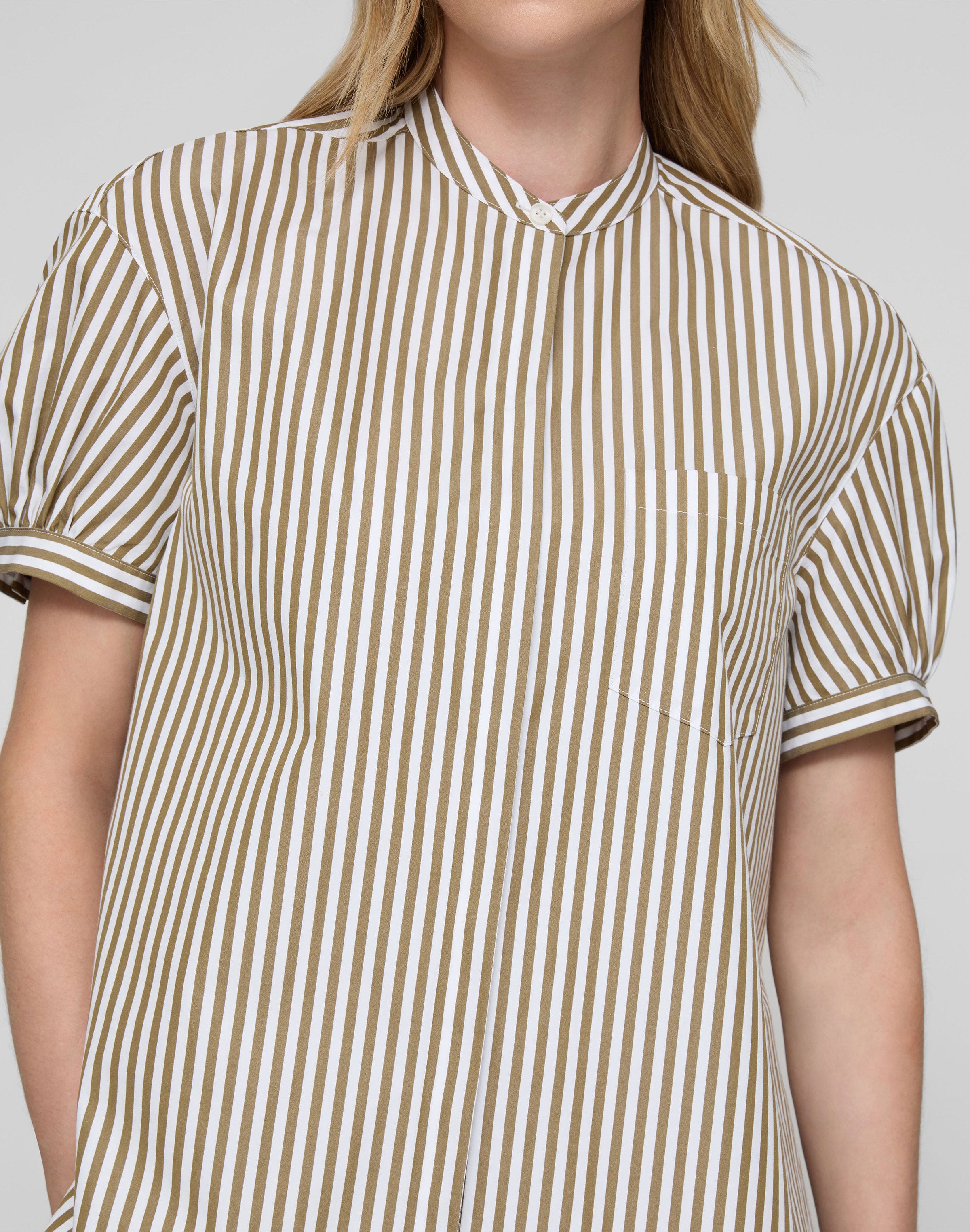 Striped Cotton Puff Sleeve Oversized Shirt