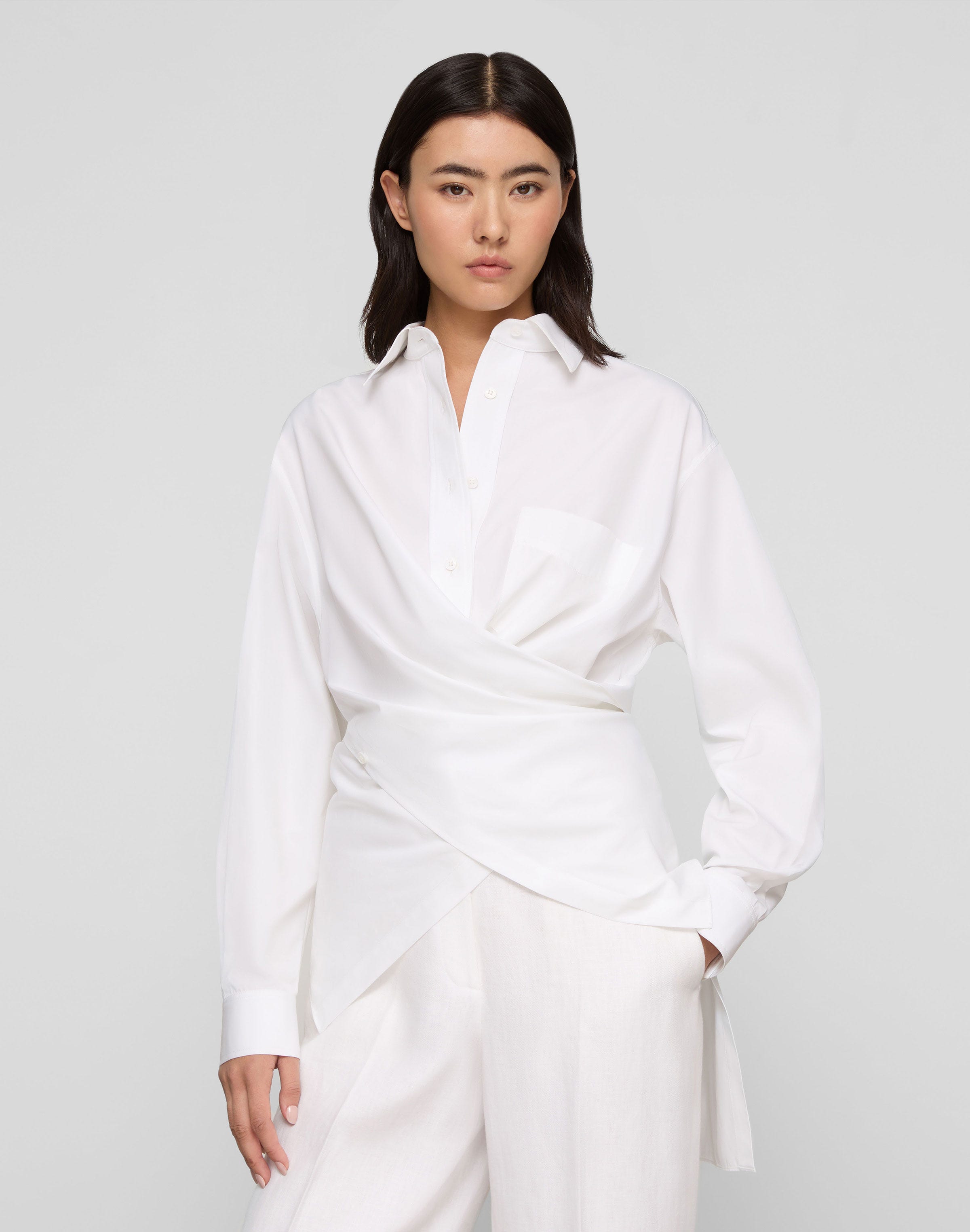 Organic Cotton Poplin Convertible Wrap Blouse
