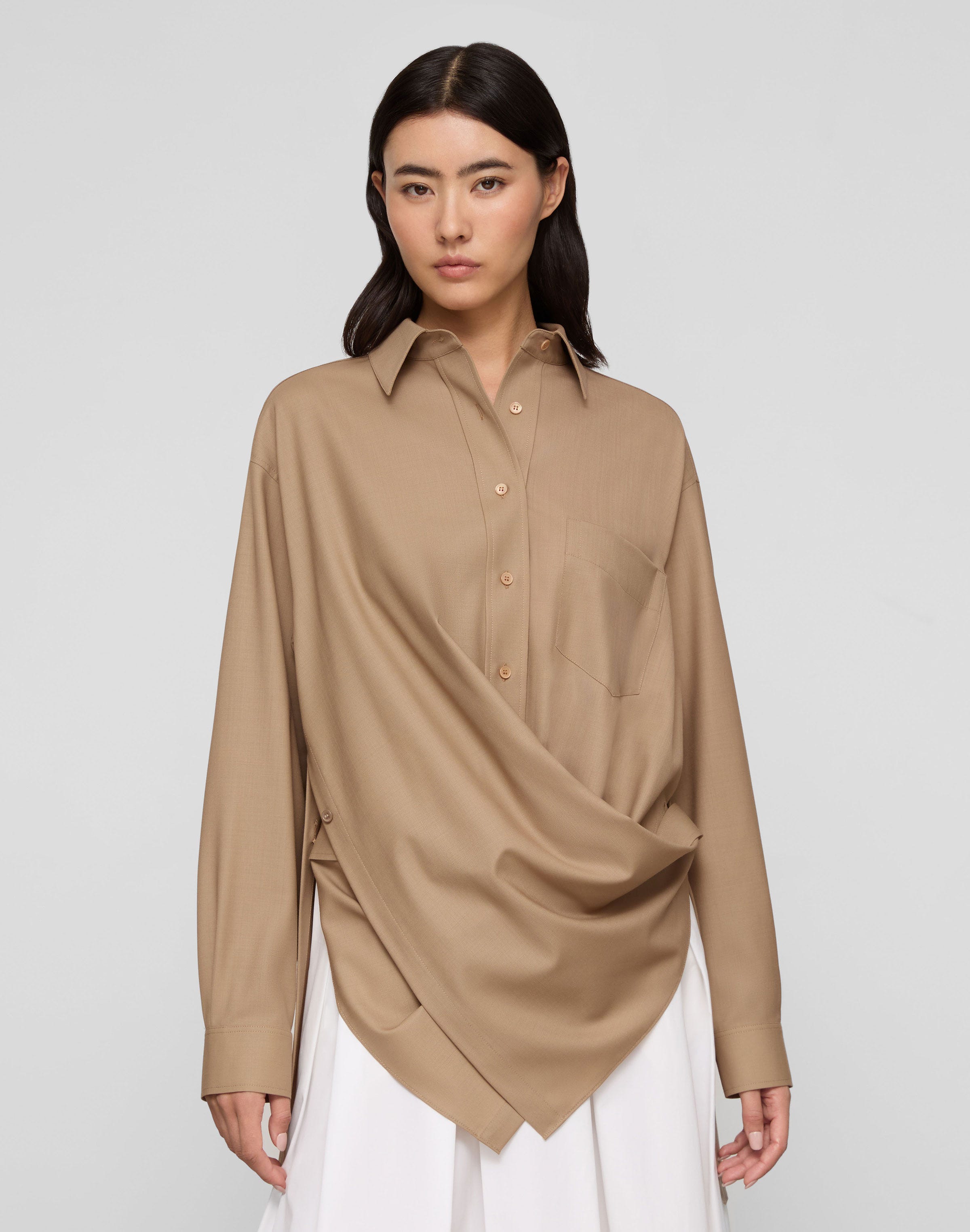 Tropical Wool Convertible Wrap Blouse