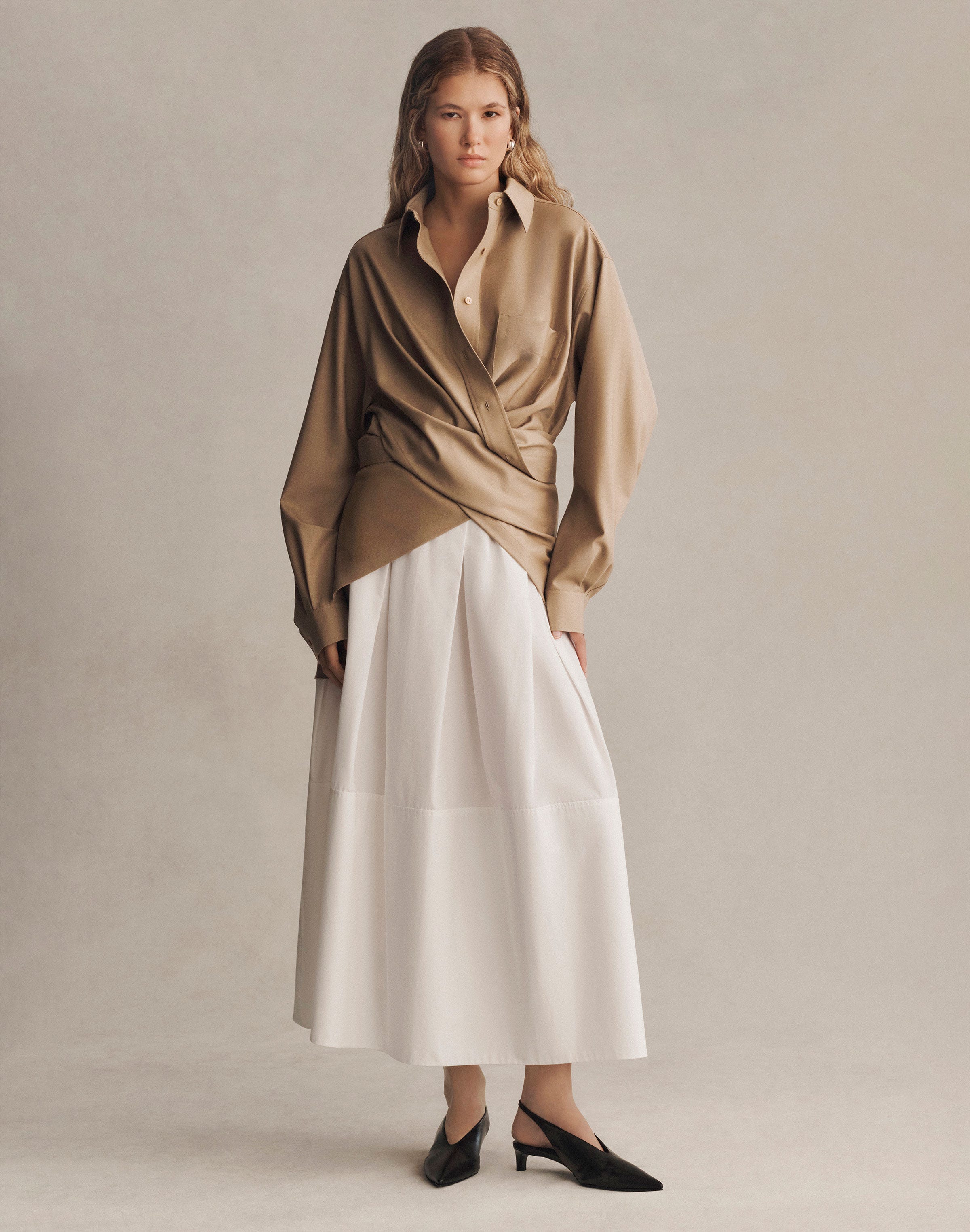 Tropical Wool Convertible Wrap Blouse