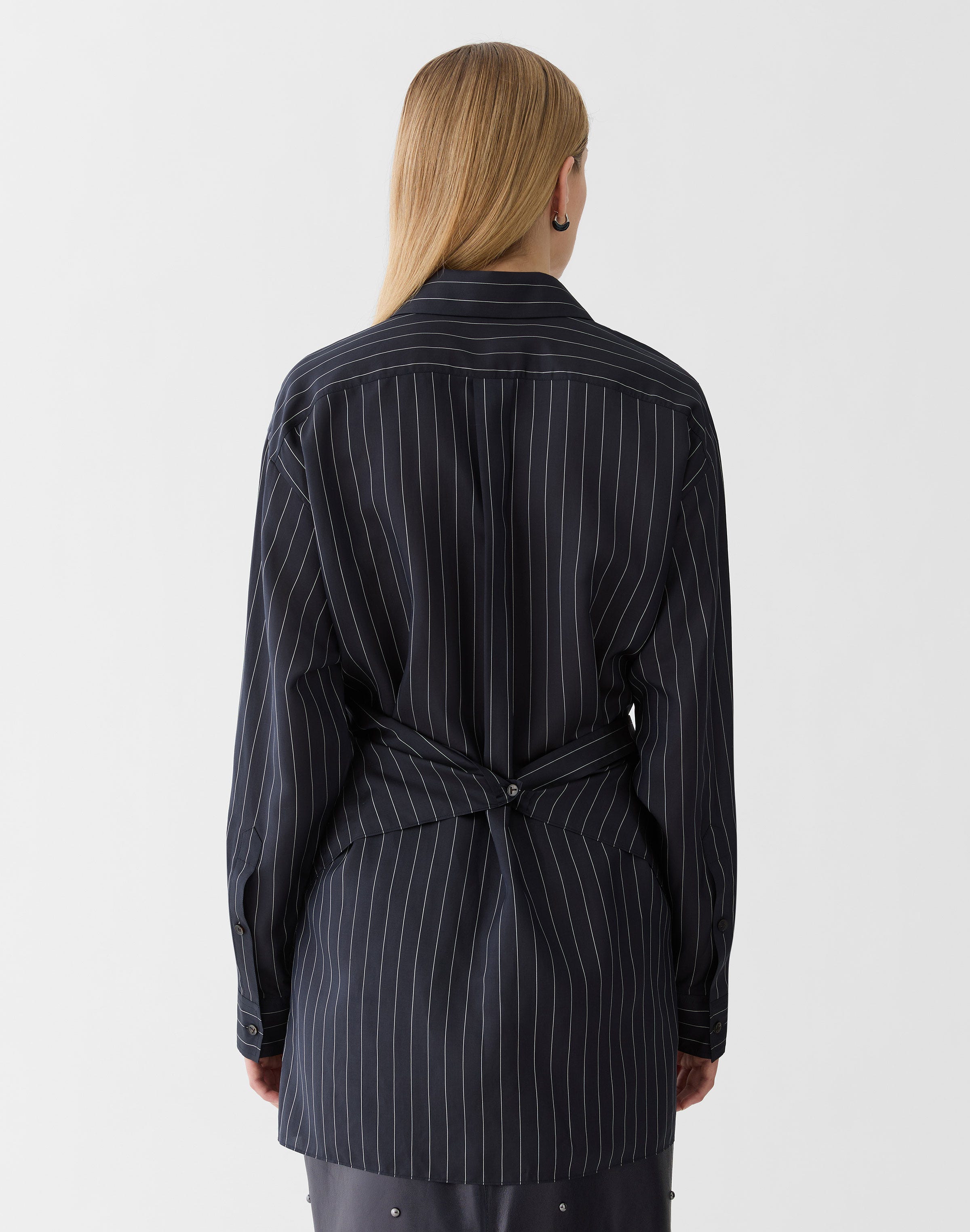 Pinstripe Silk Convertible Wrap Blouse