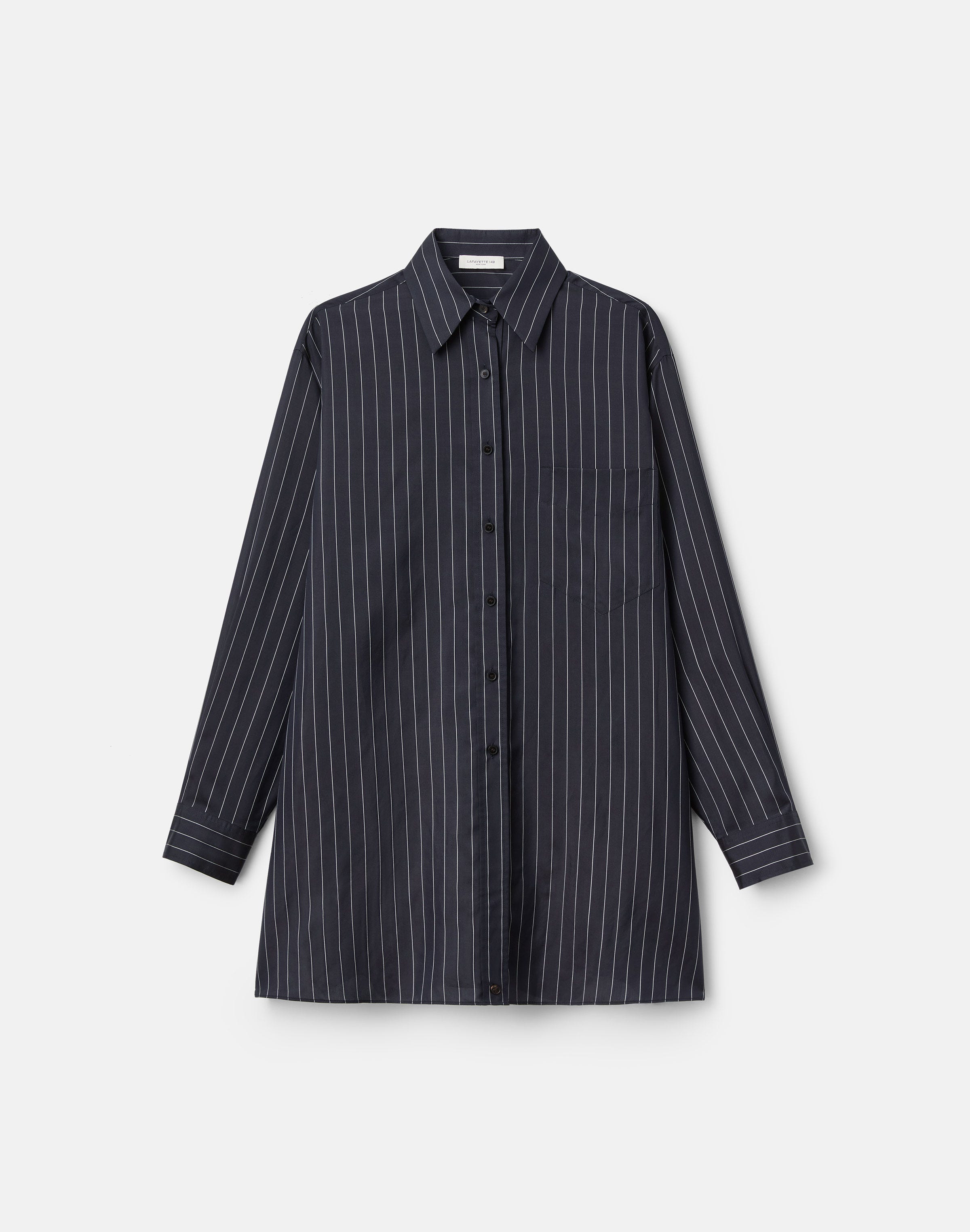 Pinstripe Silk Convertible Wrap Blouse