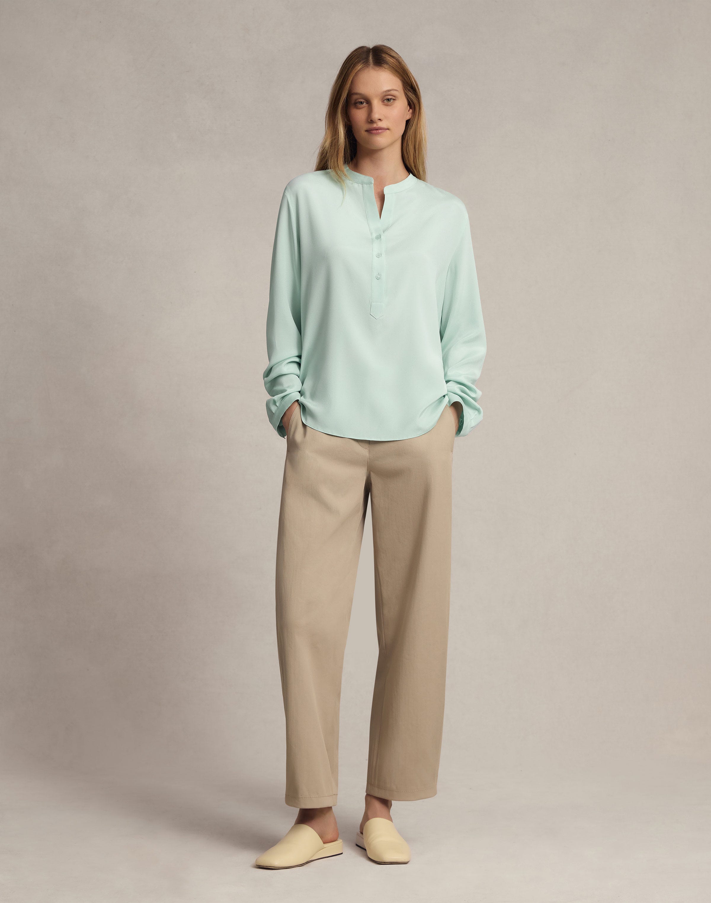 Organic Silk Stretch Georgette Henley Blouse