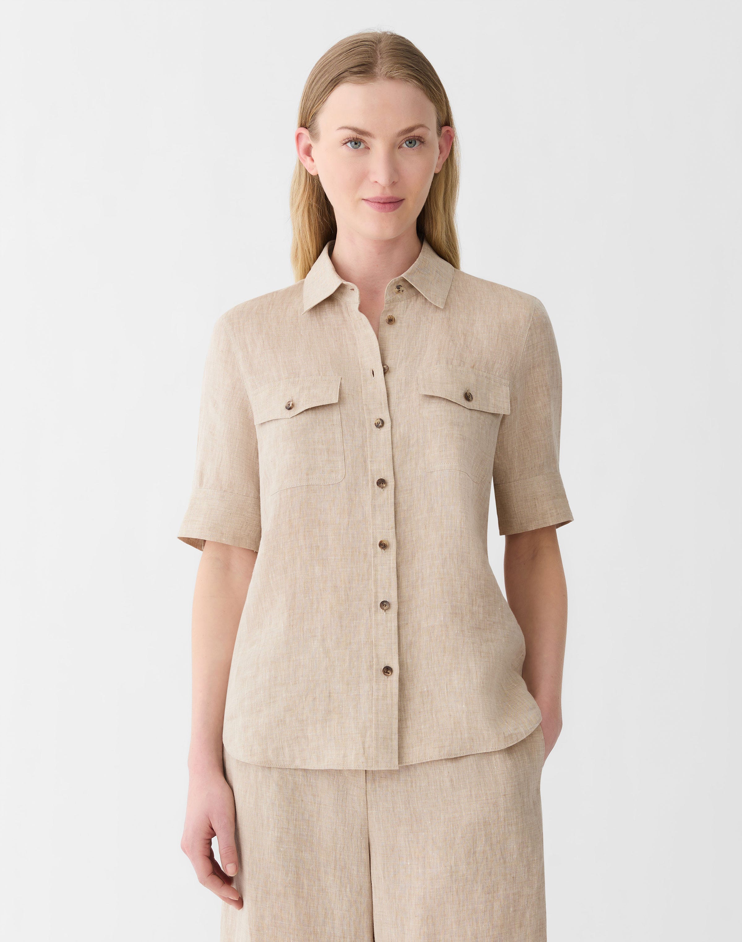 Plus-Size Organic Linen Patch Pocket Shirt